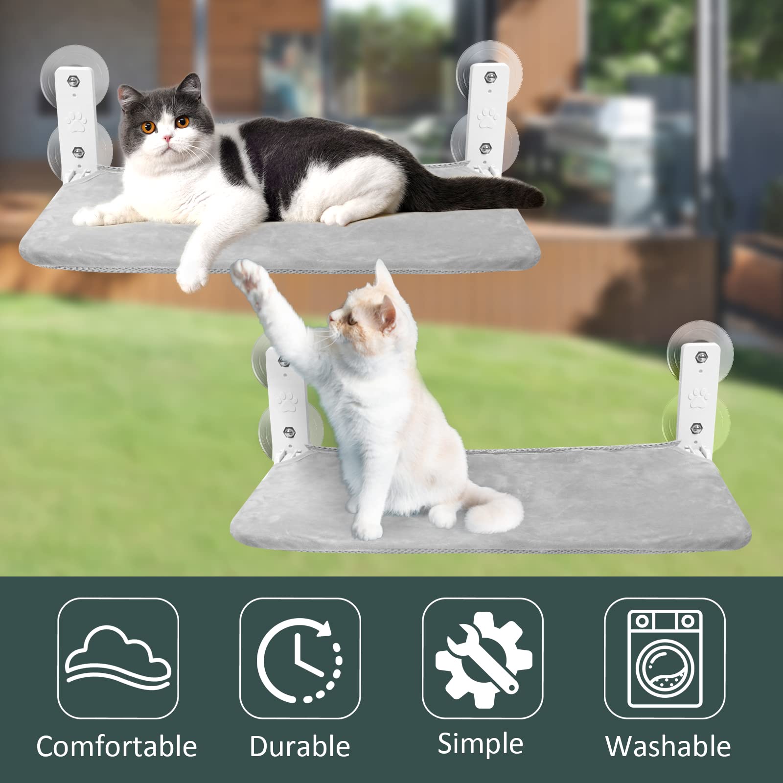 Sunhoo Cat Window Hammock Perch Cordless Perches Window Sill Seat Bed Foldable Stable Lounger Upgraded Suction Cup Easy Assembly