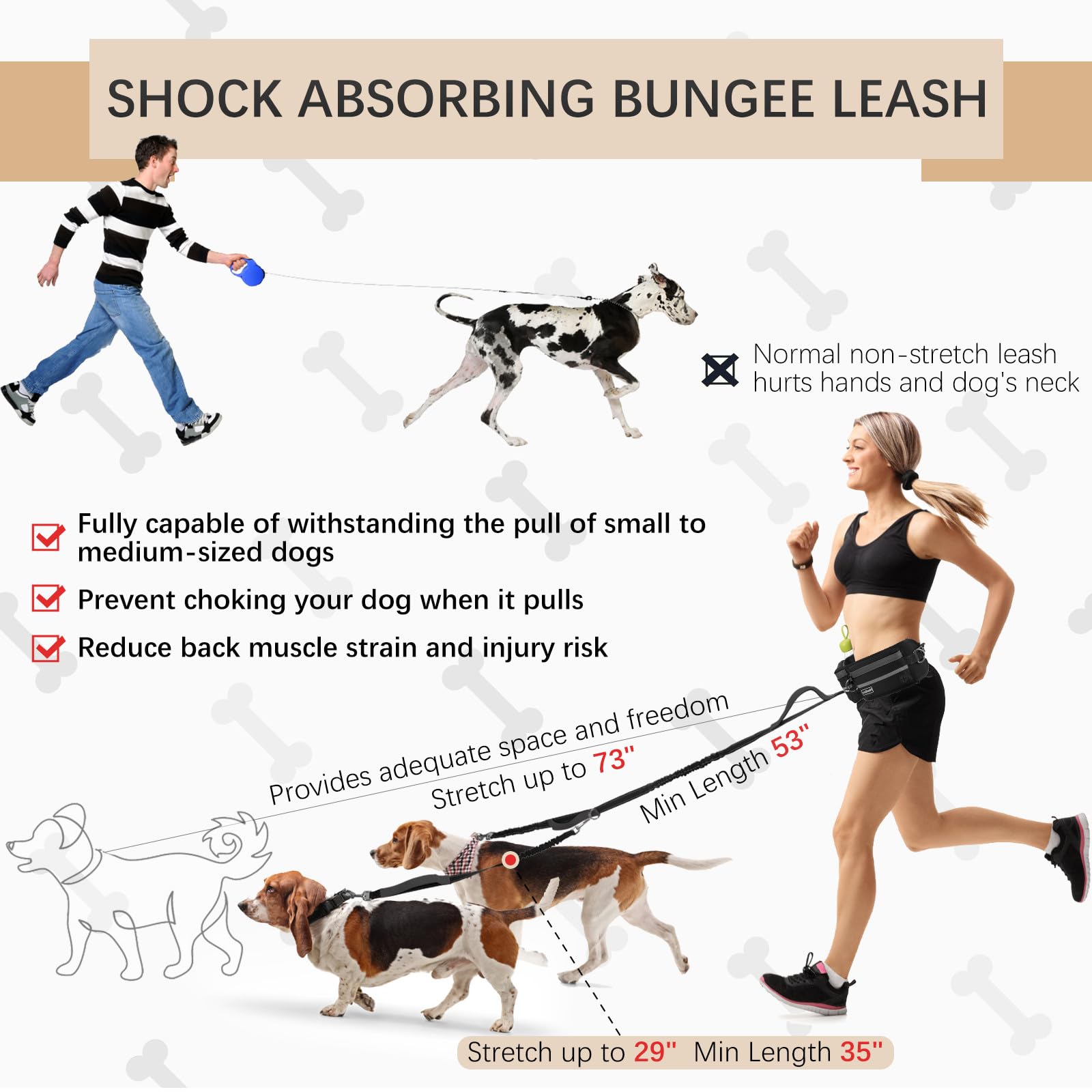 Heellpxi Hands-Free Dog Leash With Pouch, Waist Attachment For Walking Two Dogs, Reflective Stitching, Dual Handle, Bungee Retra