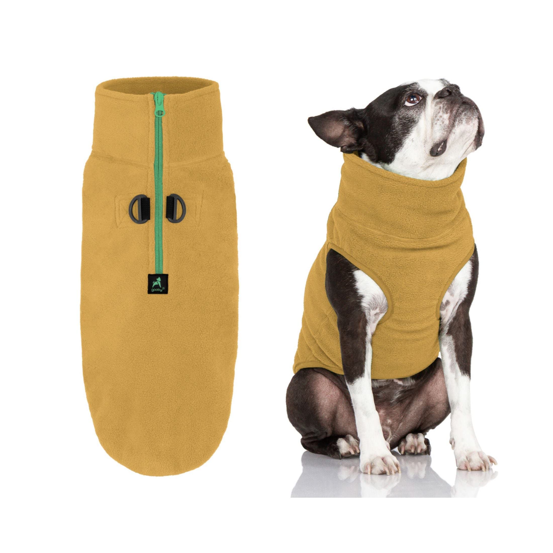 Gooby Half Zip Up Fleece Vest - Soft, Warm Pullover Fleece Head-in Dog Jacket with Dual D Ring Leash - Small & Medium Dog Sweate