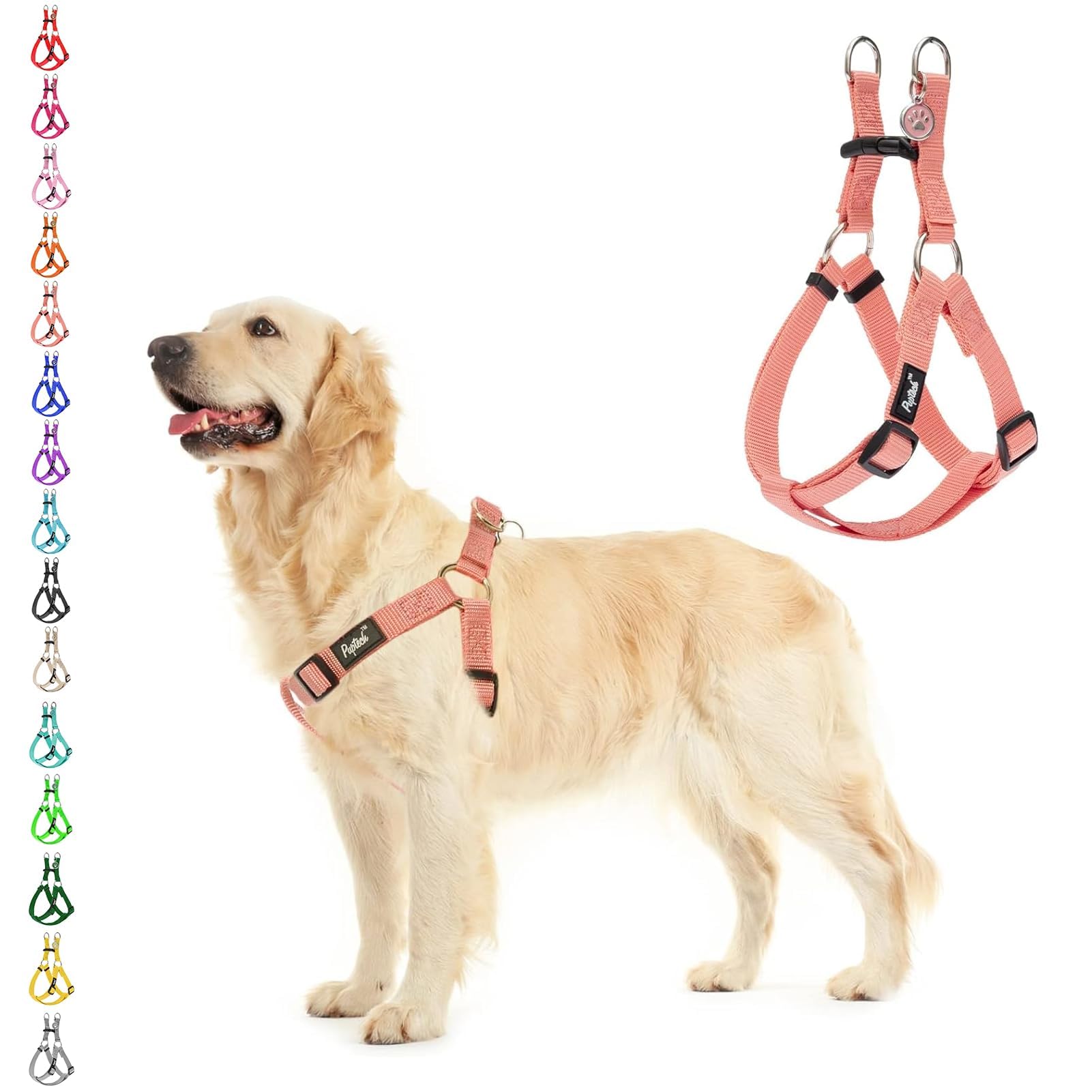 Pupteck No Pull Dog Harness Soft Adjustable Basic Nylon Step In Puppy Vest Outdoor Walking With Id Tag Medium Lightcoral
