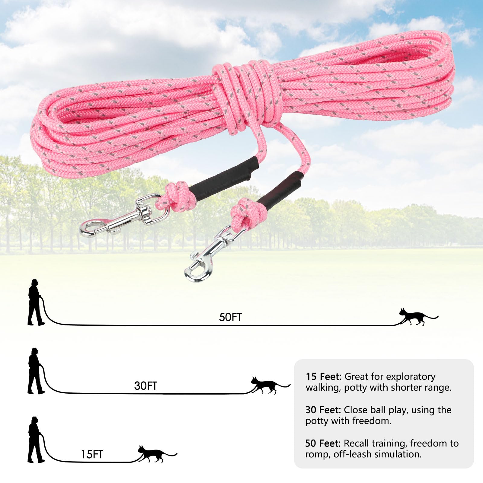 Rypet Reflective Cat Long Leash 15 Ft Escape Proof Walking Leads Yard Long Leashes Durable Safe Personalized Extender Leash Tran