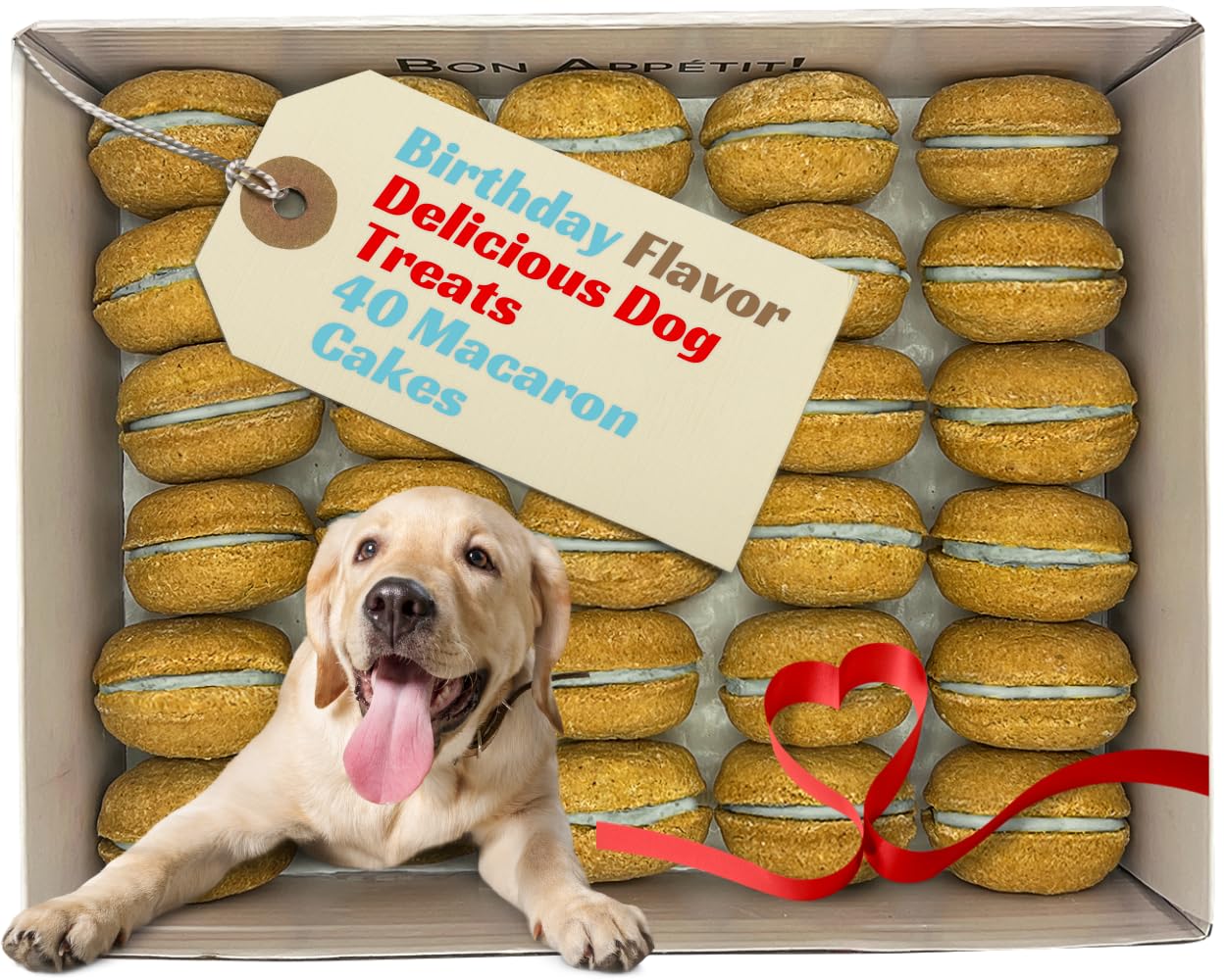 Bonne et Filou Dog Treats Birthday Cupcakes - Gourmet Macaron Cakes, 40 Count Bulk Pack - Healthy & Delicious Human Grade Snacks
