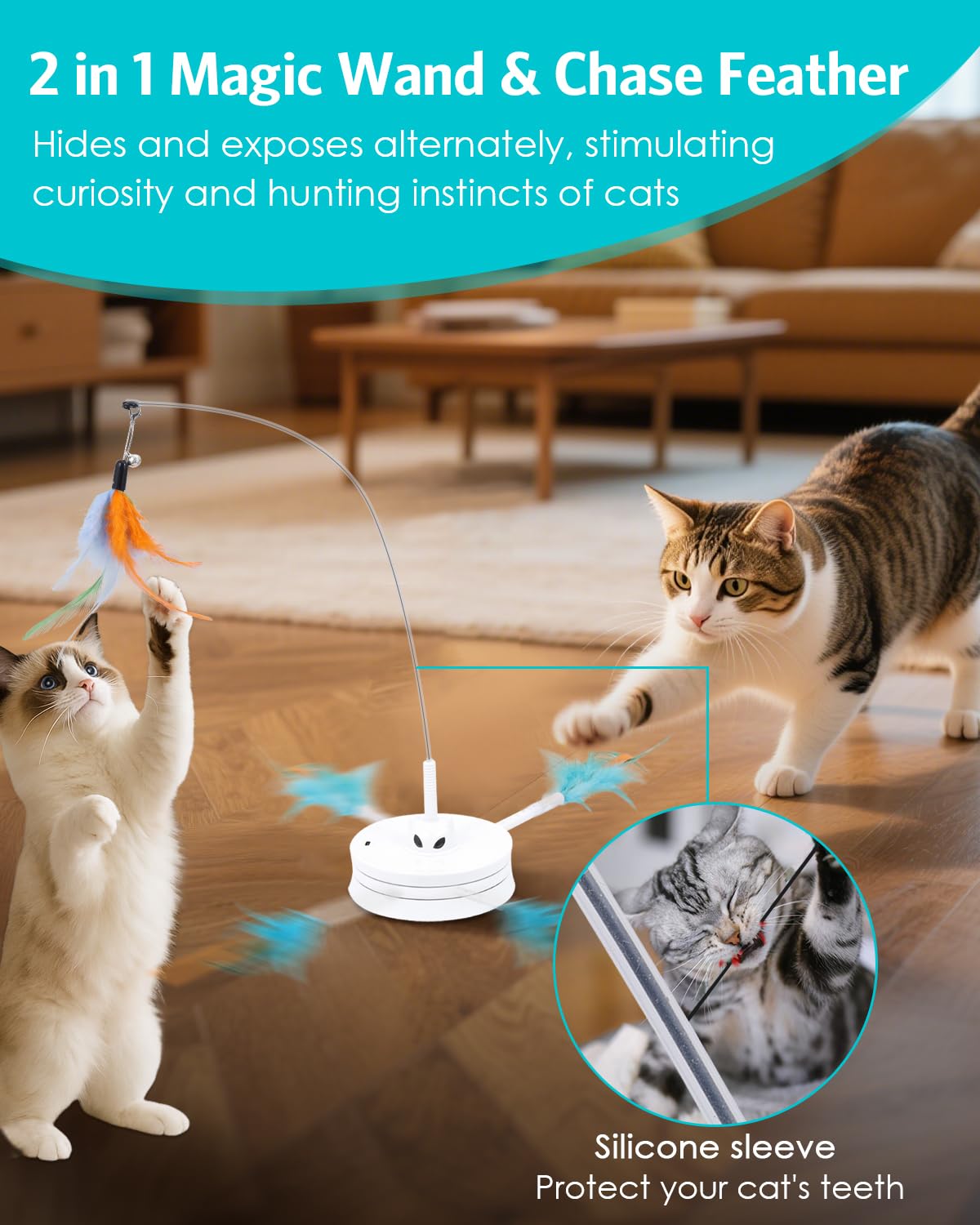 Temracha Interactive Cat Toy, Rechargeable Cat Toys For Indoor Cats, Automatic Cats Chasing Toy, Hide & Seek, 2 Modes, Self-Hold