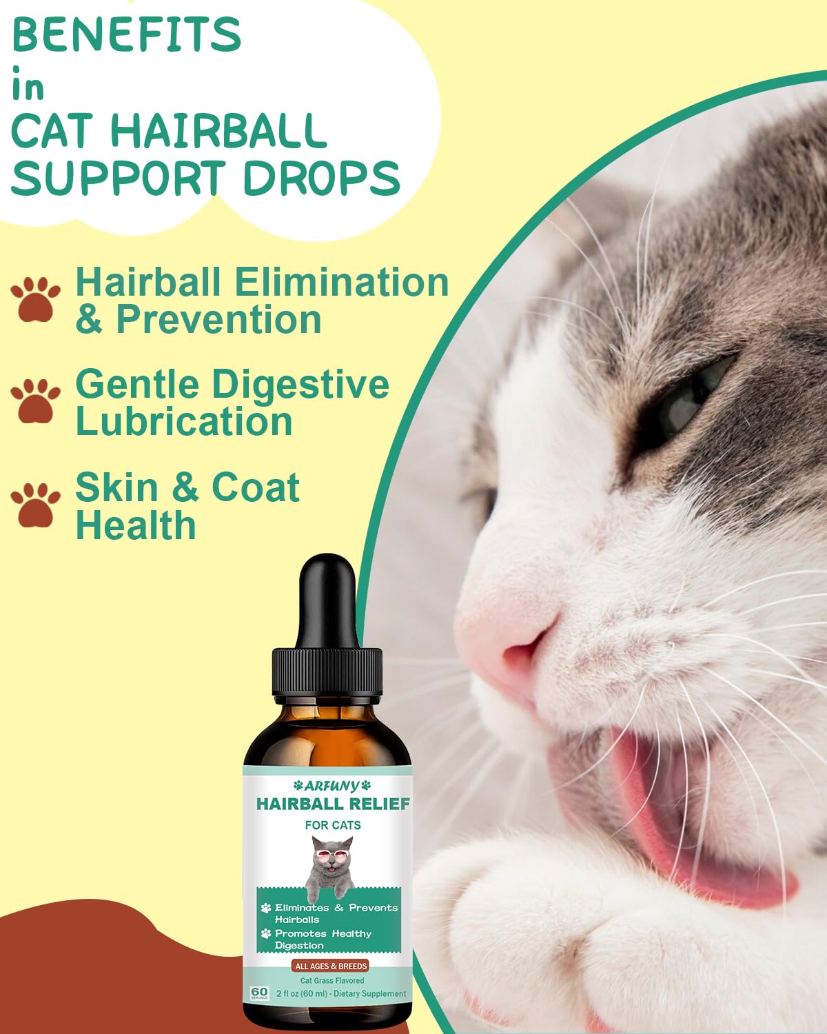 Hairball Treatment for Cats - Cat Hairball Remedy - with Natural Ingredients & Vitamins - Kitten Furball Treatment - Supports Sk