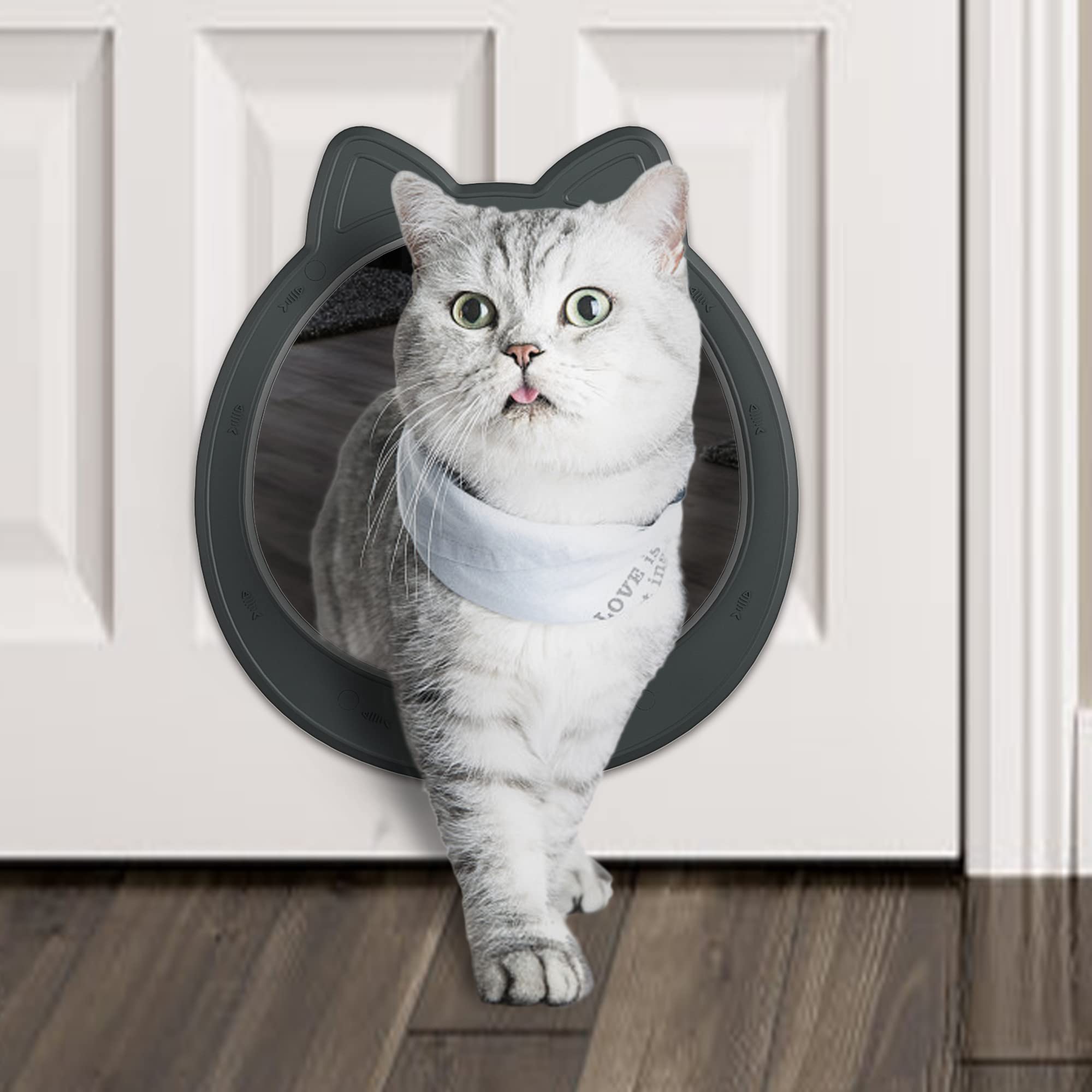 Caremyworld Large Cat Door Interior Door, No-Flap Cat Door For Interior Door, Pet Door For Cats, Easy Diy Setup, No Training, Up To 22 Lbs, Easy To Install(Smoky Gray)