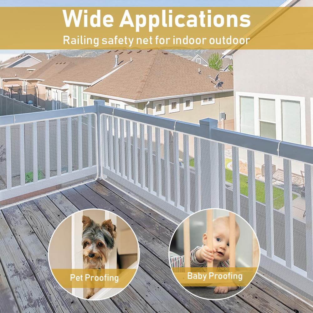 Banister Guard, Safe Rail, 6.6Ft X 2.6Ft Deck Balcony & Stairway Safety Net For Indoor And Outdoor - Baby Proofing, Child Safety, Stair Railing Net For Pet Toy, White