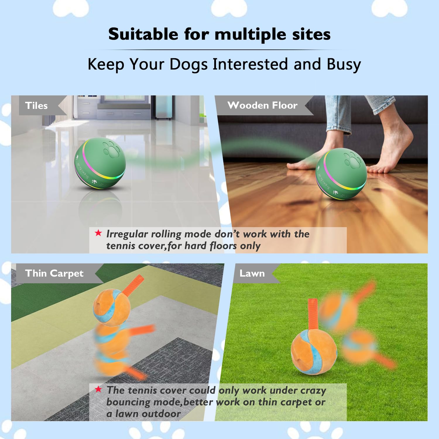 Barhomo Dog Balls,The 3Rd Generation Interactive Toys For Puppy/Small/Medium/Large Dogs,Improved Dog Rolling Effect Tennis Ball With Strap, Tough Motion Activated Automatic Moving Dog Toys (Green)