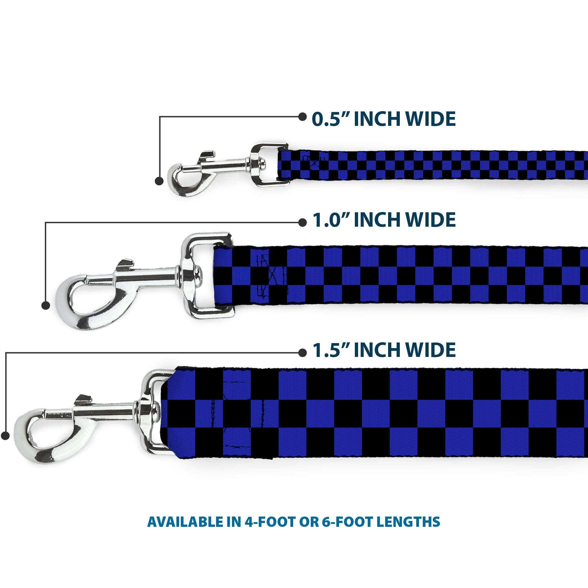 Buckle-Down Pet Leash - Checker Black/Neon Blue - 6 Feet Long - 1.5 Wide