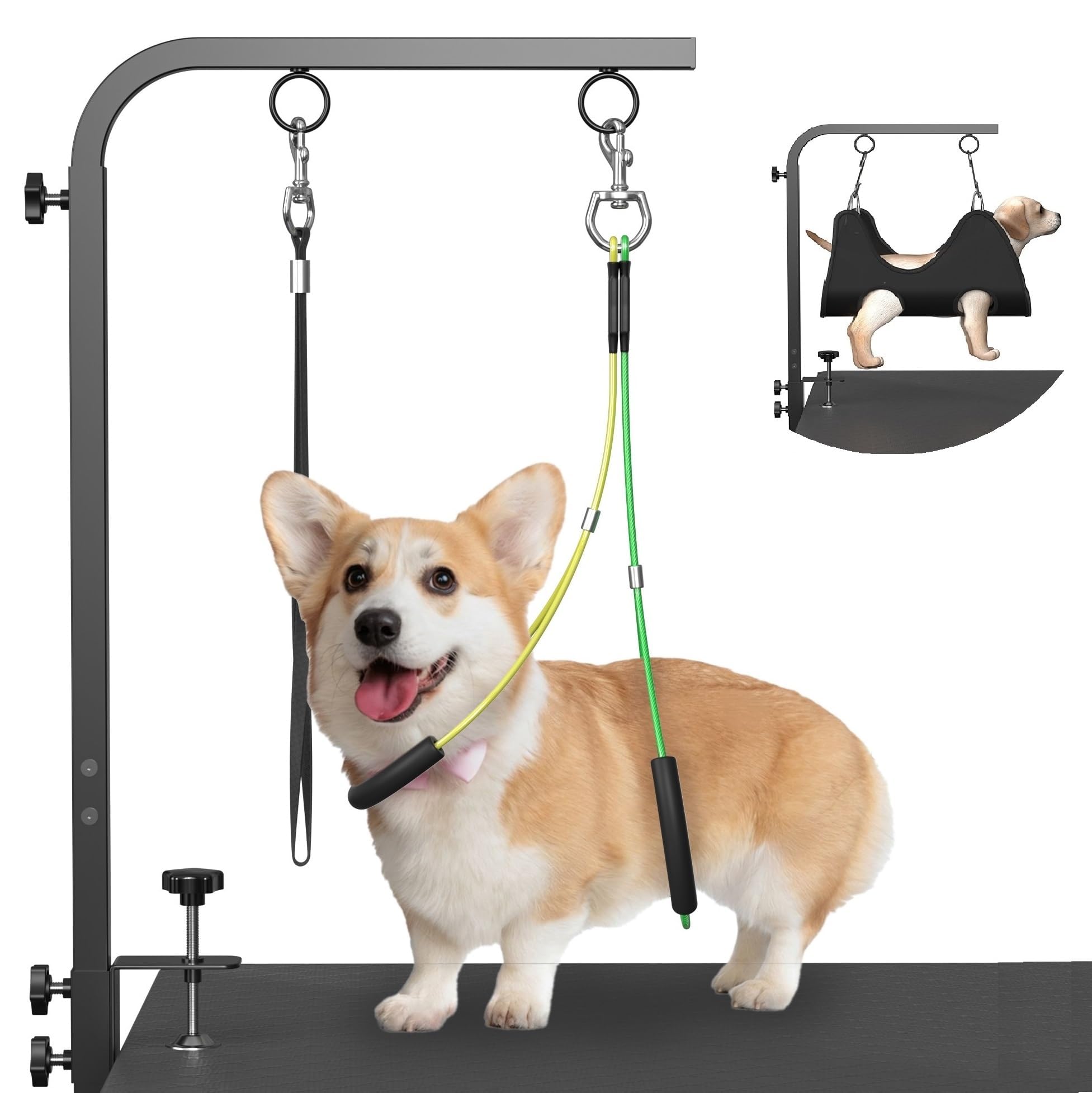 Adjustable Dog Grooming Arm with Clamps: 42 '' Height-Adjustable Pet Grooming Stand with Hammock and No-Sit Haunch Holders, Idea
