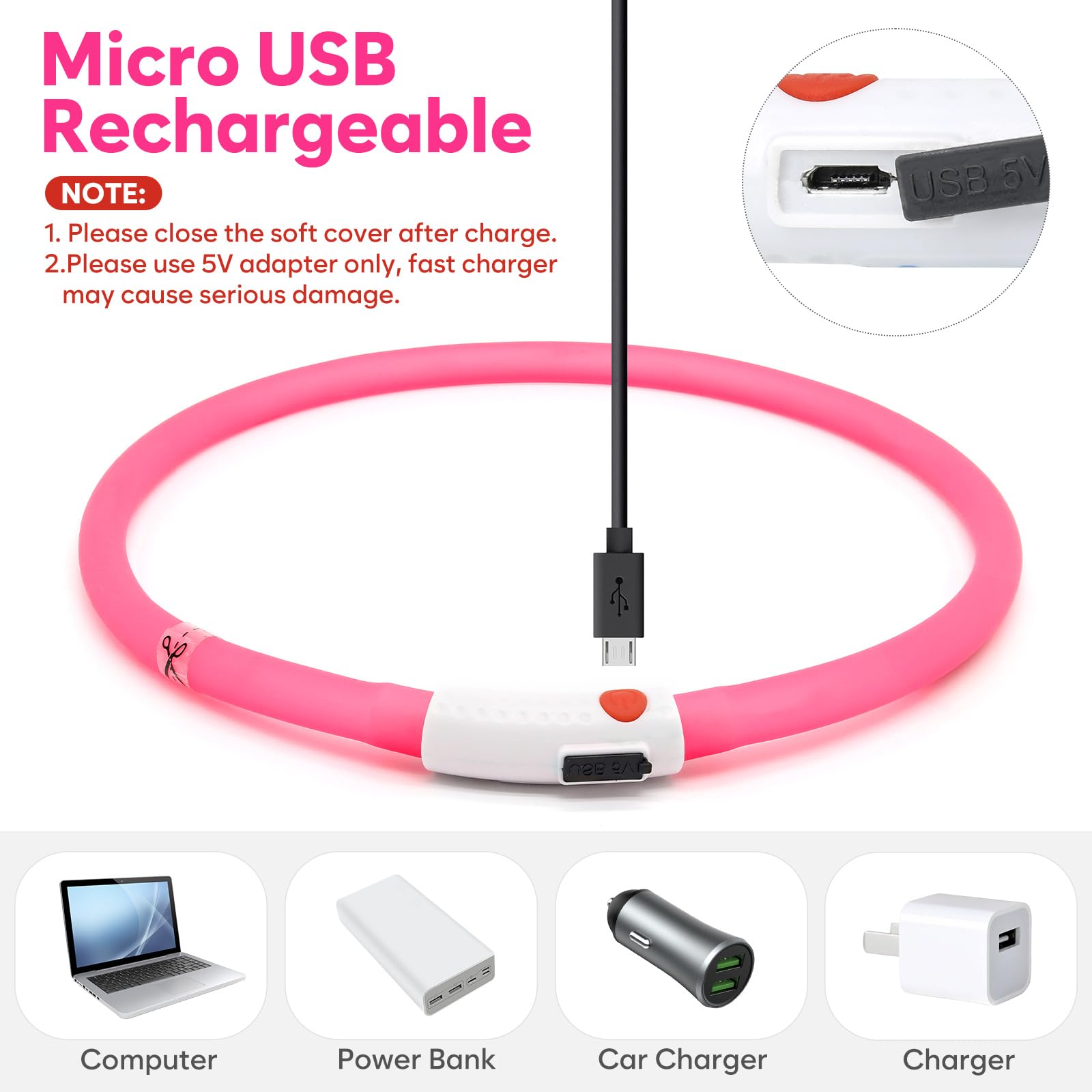 Higo Led Dog Collar, Silicone Lightweight Light Up Dog Collars, Usb Rechargeable Led Dog Necklace Light For Your Dogs Cats Glow