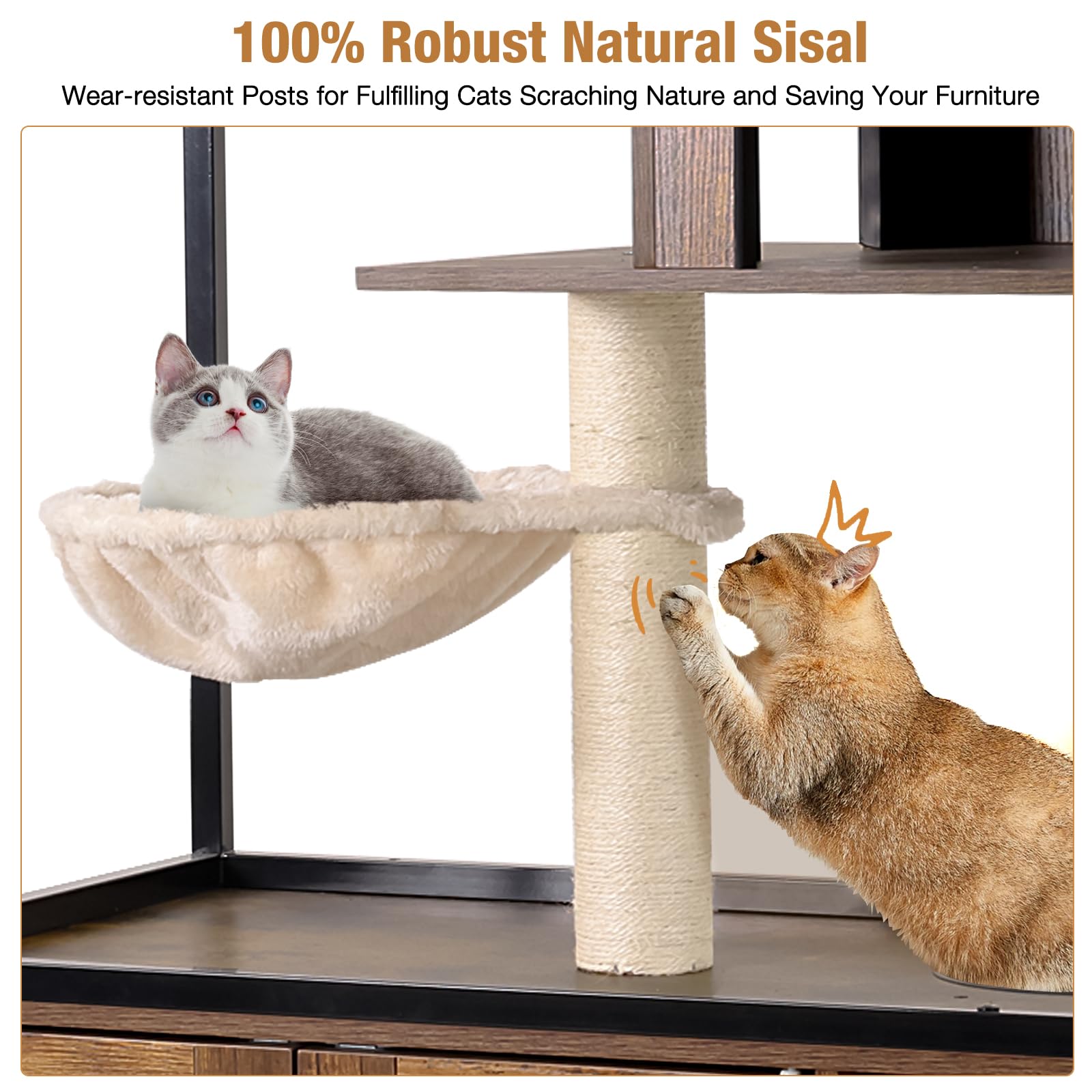 Cat Litter Box Furniture Enclosure 4 Levels Cat Tree Hidden Cabinet With Storage And Scratch,4 Tiers