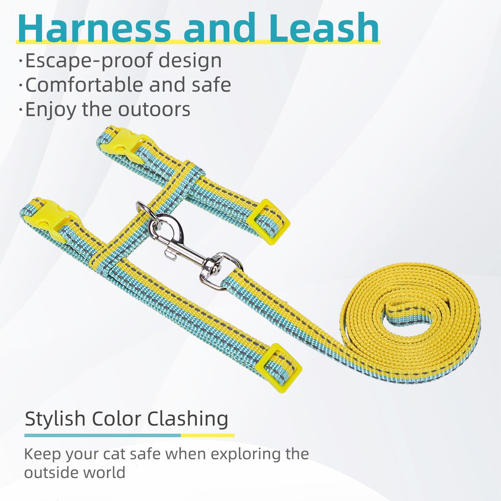 Pupteck Adjustable Cat Harness And Leash Set Escape Proof Kitten Strap Collar For Walking Travel, Yellow Blue