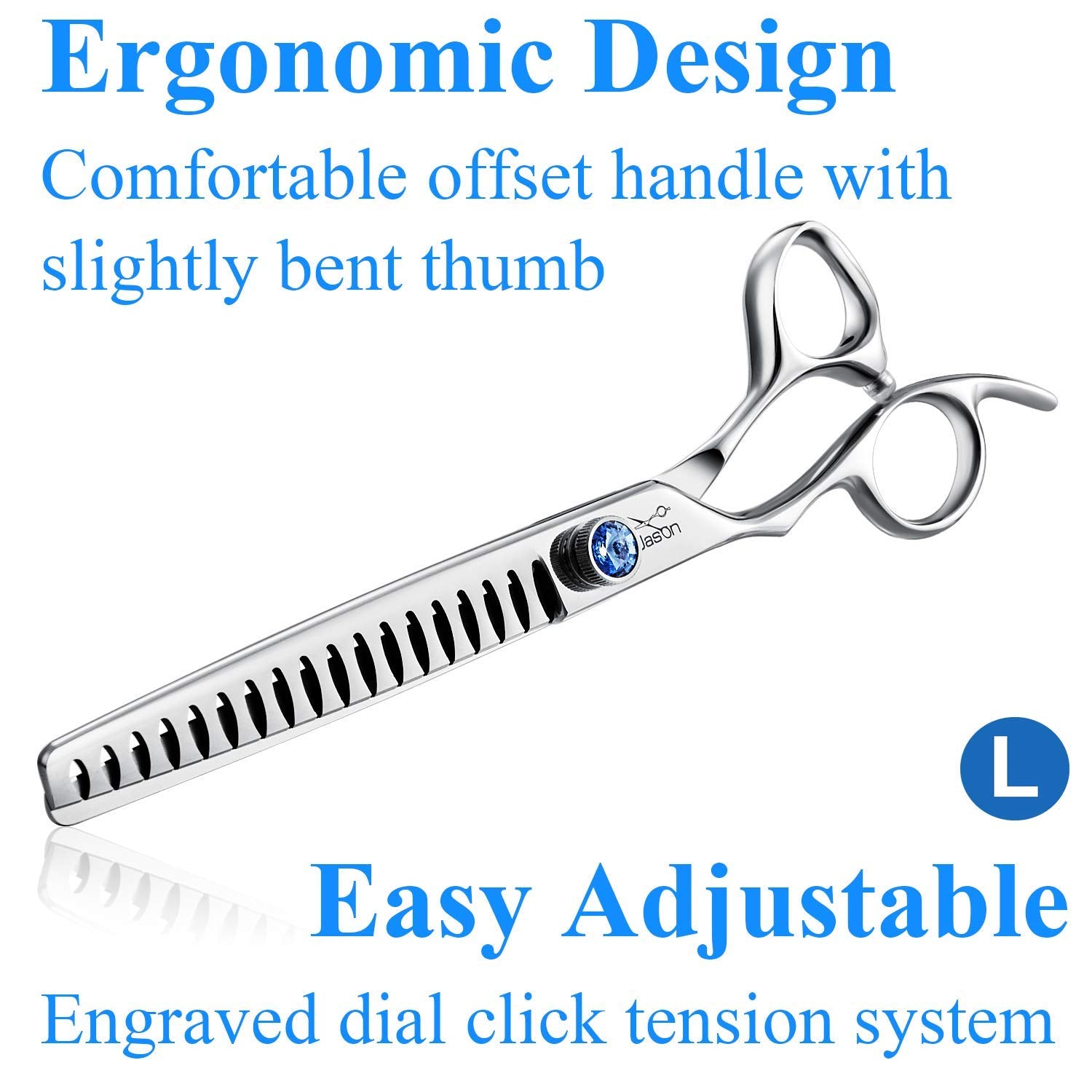 Jason Left Handed 7' 18-Tooth Texturising Dog Grooming Chunkers Scissor, Ergonomic Cats Grooming Shears Pets Trimming Kit With Offset Handle, Sharp, Comfortable Shear