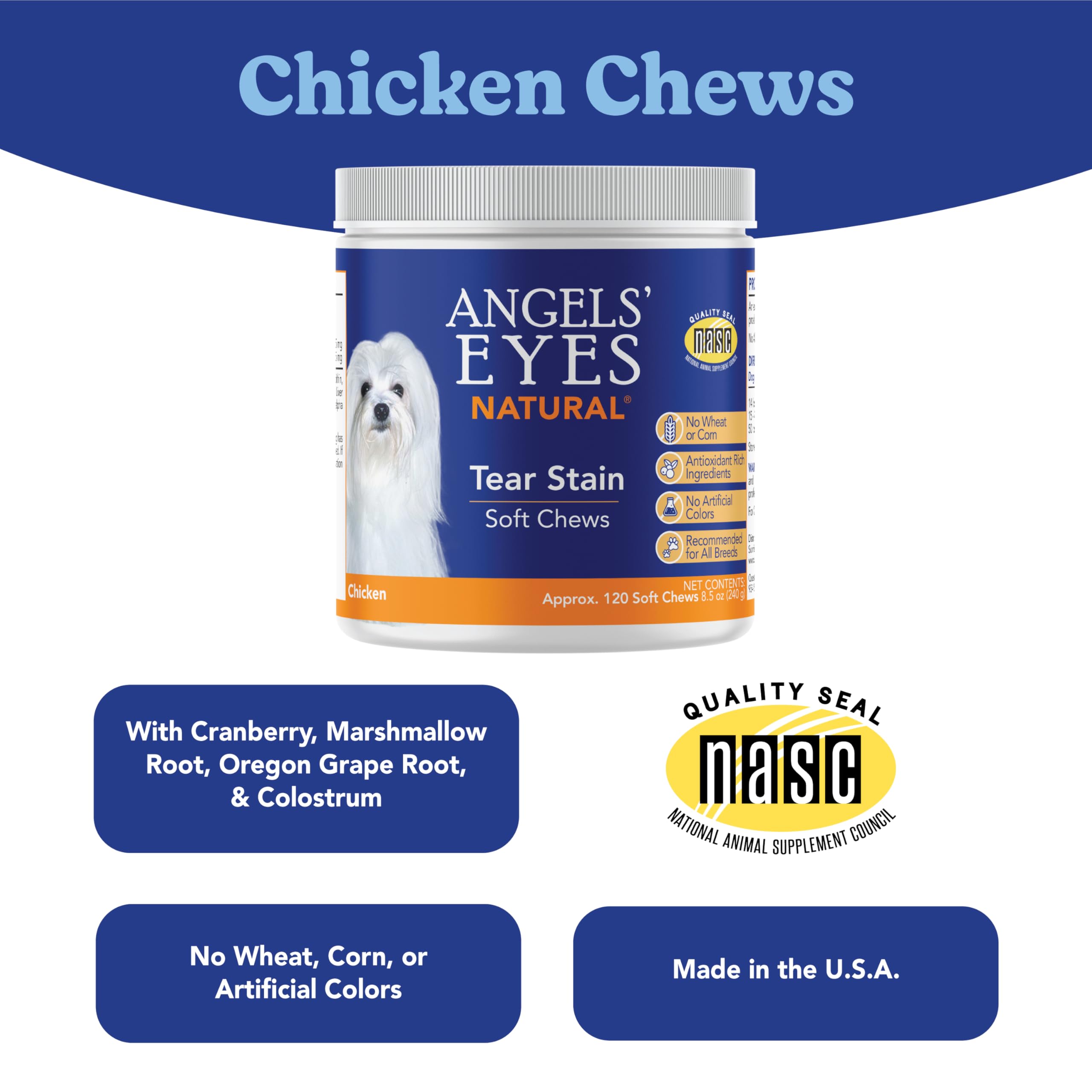 ANGELS' EYES Natural Tear Stain Prevention Soft Chews for Dogs, Chicken Flavor, 120 Count, Limited Edition, No Wheat No Corn