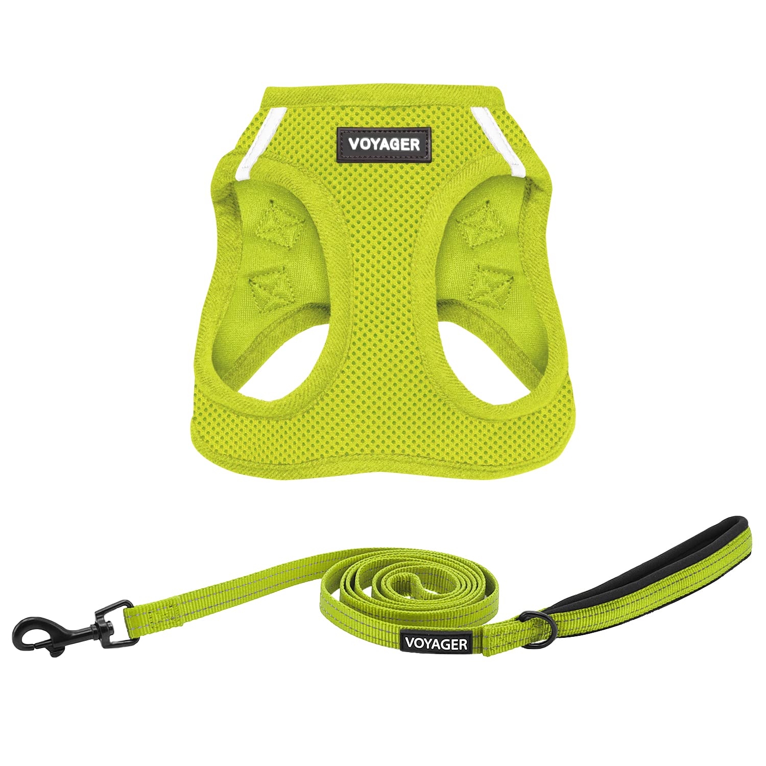 Voyager Step-In Air All Weather Mesh Harness And Reflective Dog 5 Ft Leash Combo With Neoprene Handle, For Small, Medium And Large Breed Puppies By Best Pet Supplies - Leash Harness (Lime Green), Xl