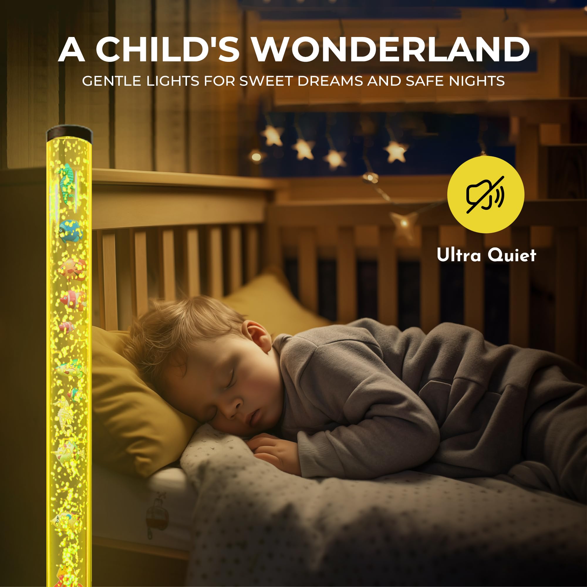 Brewish 4Ft Sensory Led Water Bubble Tube Lamp With 20 Color Changing Night Light Effects Fake Aquarium Tank & Gift For Kids  Autism  Remote Control & 12 Fishes (Wall Bracket Included) -Like New
