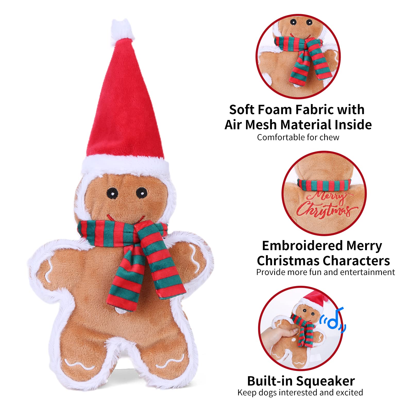 Dododola Squeaky Dog Toys Christmas Dog Toys With Crinkle Paper Cute Stuffed Gingerbread Man Gift Dog Plush Toys Chew Toys For S