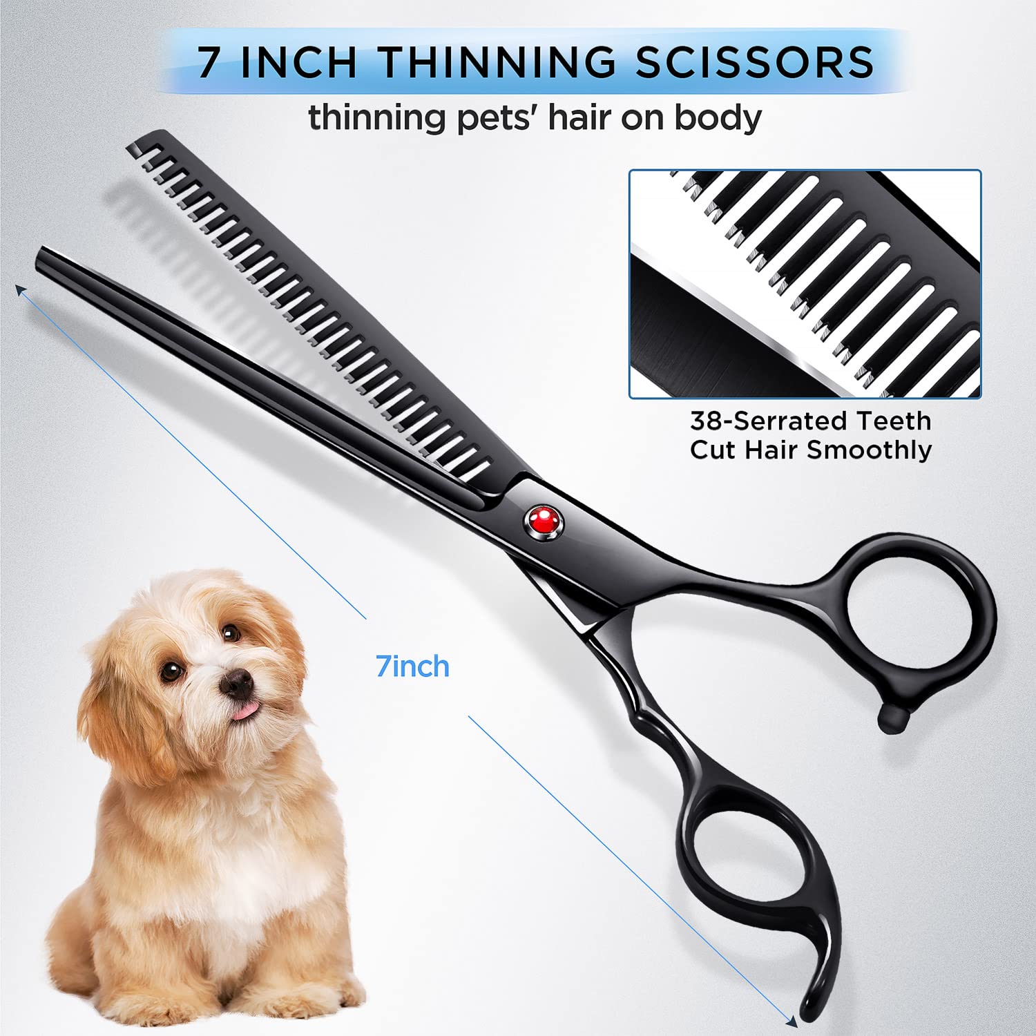 Gimars 7.0In Professional 4Cr Stainless Steel Safety Round Tip 6 In 1 Dog Grooming Scissors Heavy Duty Titanium Coated Pet Grooming Scissor For Dogs, Cats And Other Animals