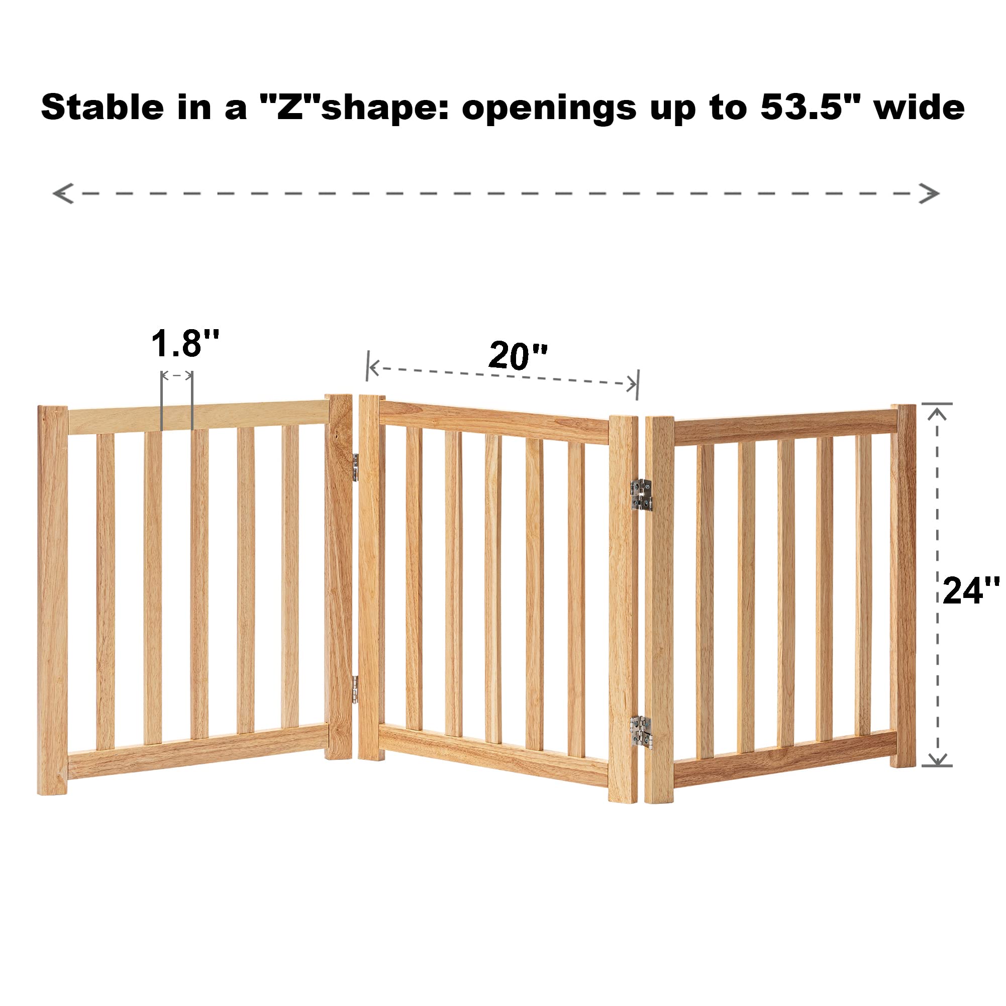 Lzrs Solid Hardwood Freestanding Pet Gate,Wooden Dog Gates For Doorways,Nature Wood Dog Gates For The House,Dog Gate For Stairs,Freestanding Indoor Gate Safety Fence,Natural,24' Height-3 Panels