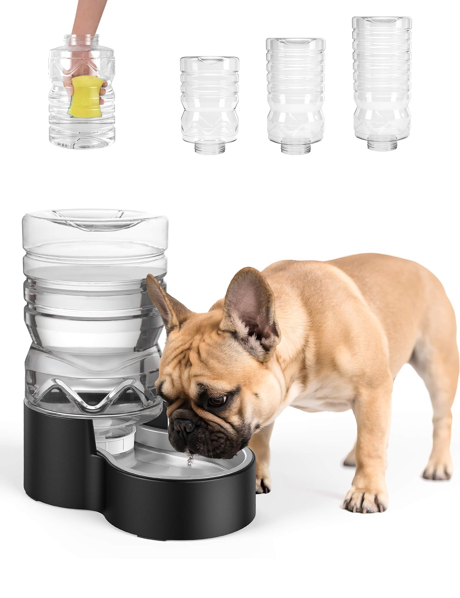 Heouvo 1.7 Gallon Automatic Dog Water Dispenser?Wide Mouth for Easy Hand-in Cleaning??Removable Stainless Steel Bowl?, Gravity R