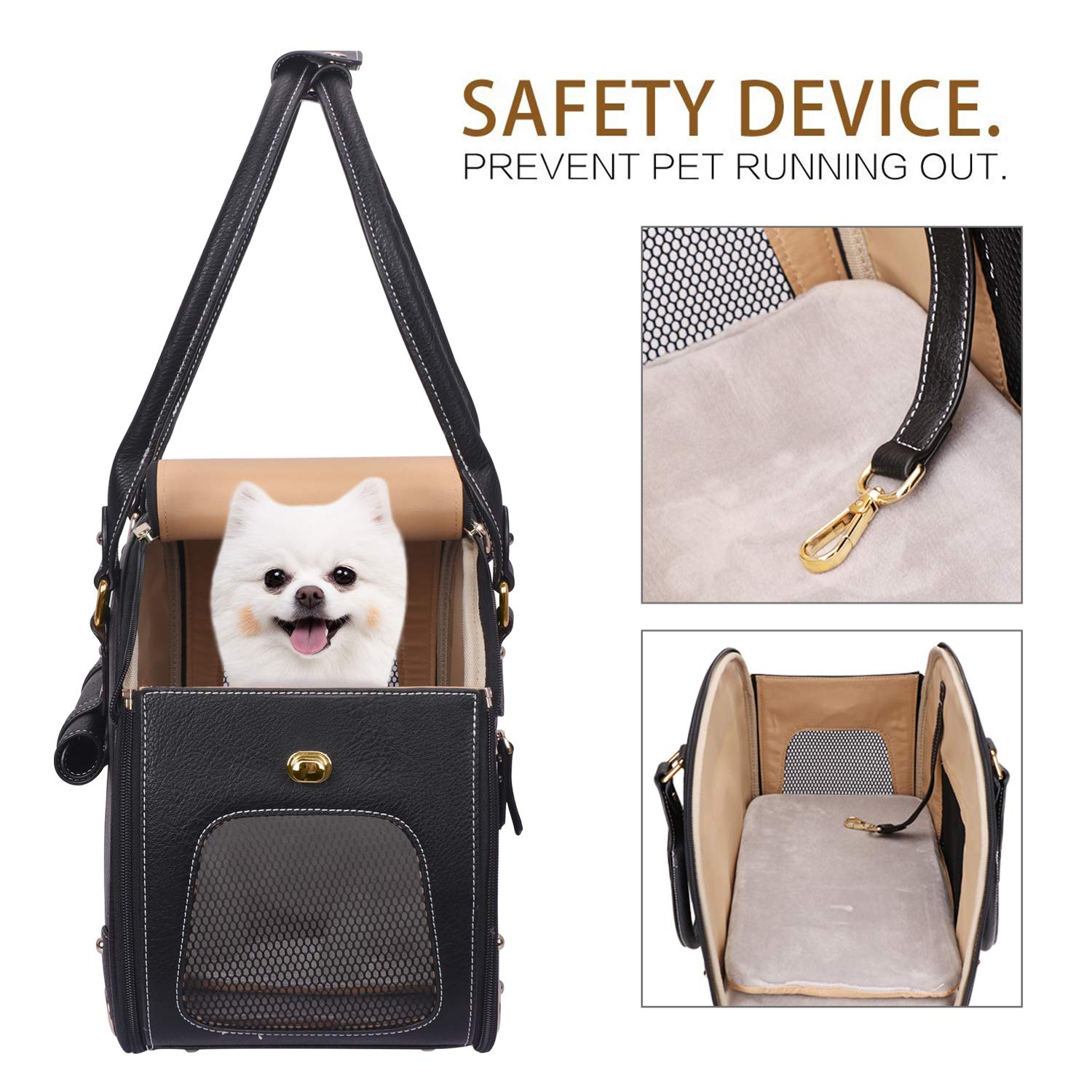 Petshome Dog Carrier Purse, Pet Carrier, Cat Carrier, Foldable Waterproof Premium Pu Leather Pet Travel Portable Bag Carrier For Cat And Small Dog Home & Outdoor Medium Black