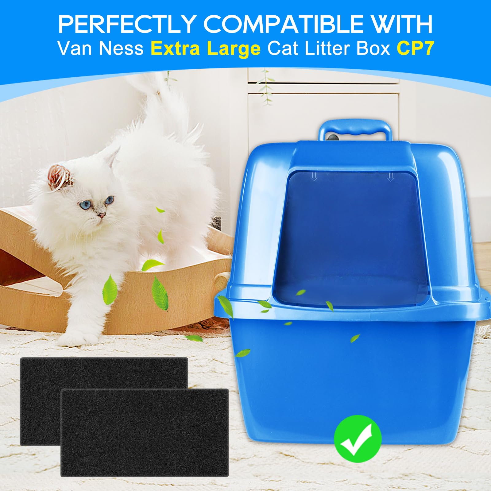 Cunina 8Pcs Cat Litter Box Filter Compatible With Van Ness Cp7 Blue Extra Large Cat Litter Box, Activated Charcoal Odor Control