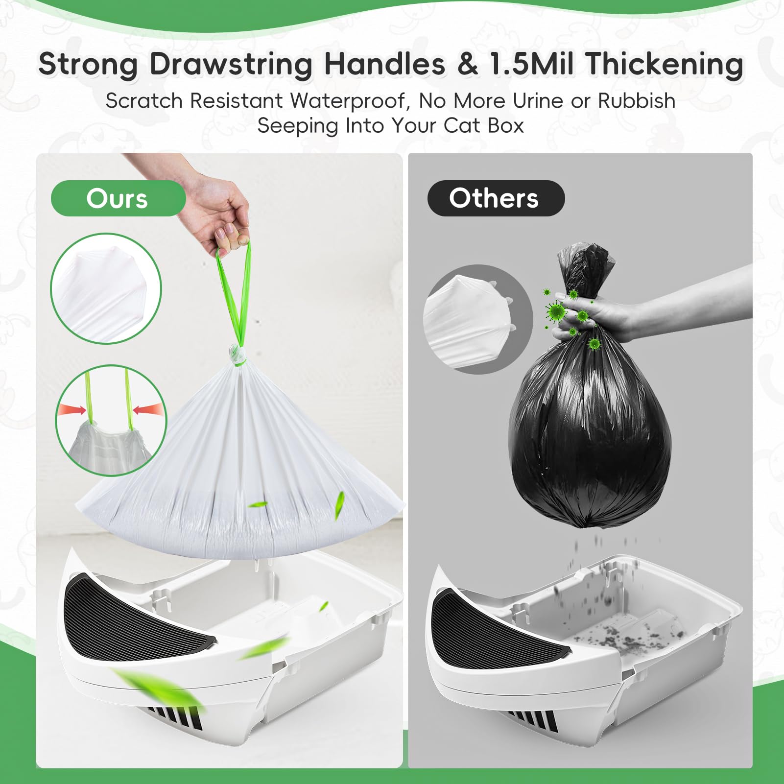 Litter Box Liners 60 Count Jumbo Cat Litter Bags, Easy Clean Up Thick Large Kitty Litter Liners For Litter Box, Drawstring Cat L