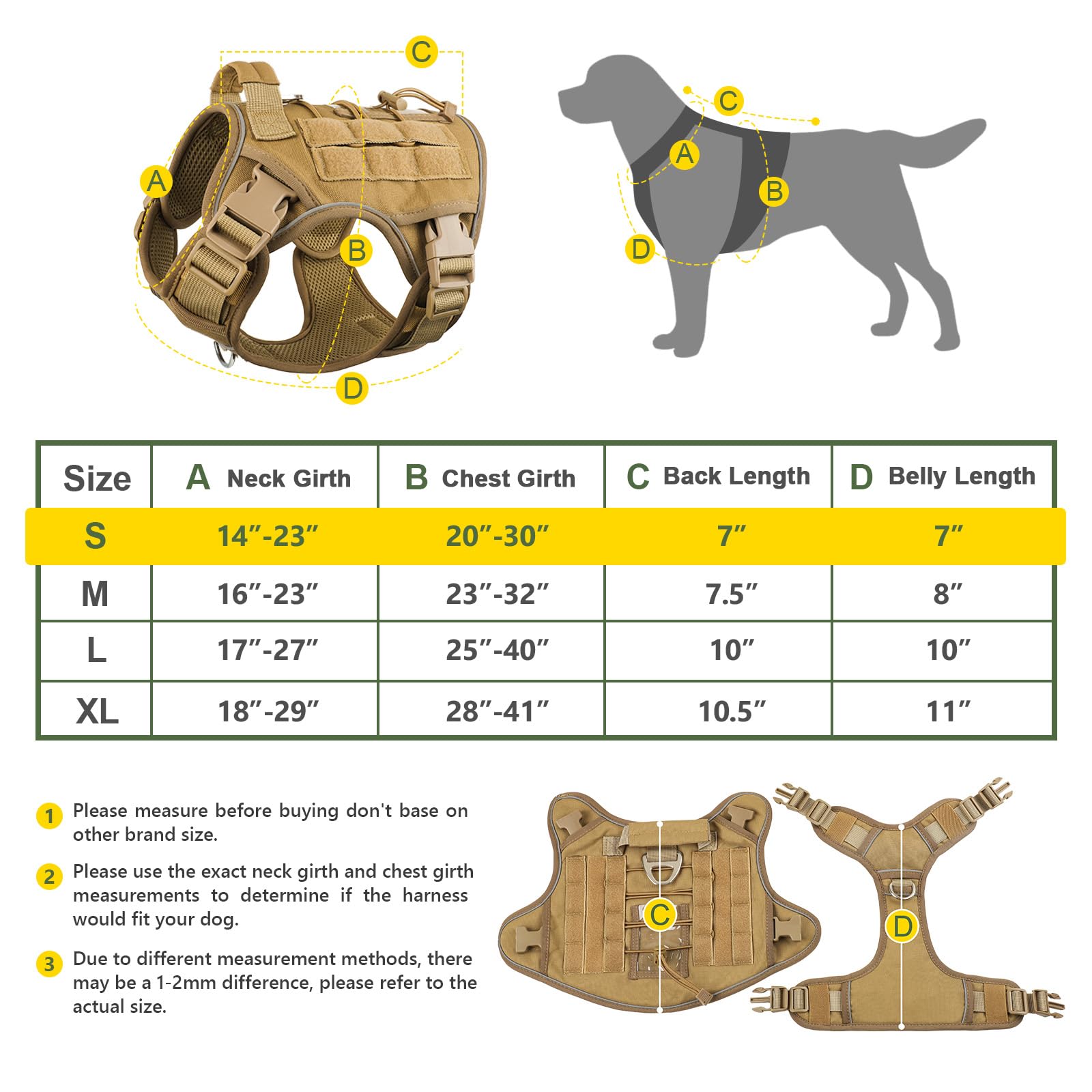 Wingoin Tactical Dog Harness For Small Dogs No Pull Adjustable Pet Harness With Handle Reflective K9 Military Service Dog Vest F