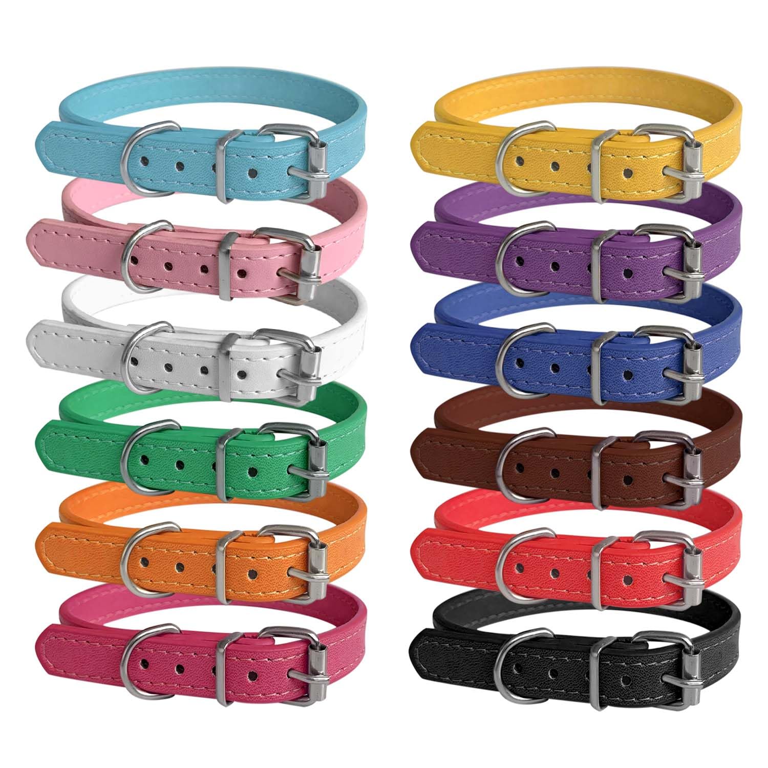 Puppy Collars For Litter - 12 Color Adjustable Id Collar Identification Leather Small Dog Collars For Puppy Medium Large Breed D