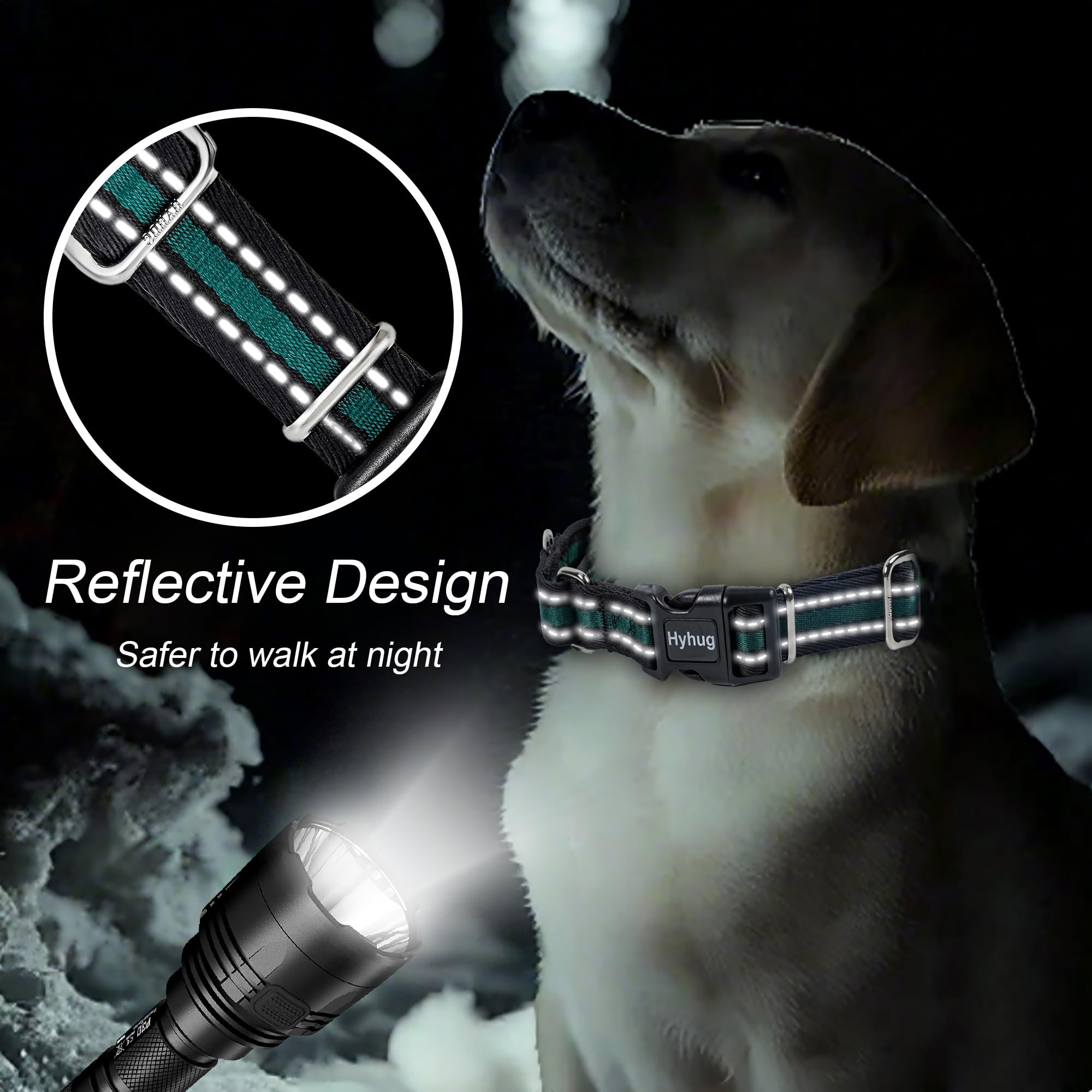 Hyhug Reflective Martingale Dog Collar With Buckle: Escape-Proof, No Slip Heavy Duty Nylon, Colorfast Adjustable Pet Supplies Fo