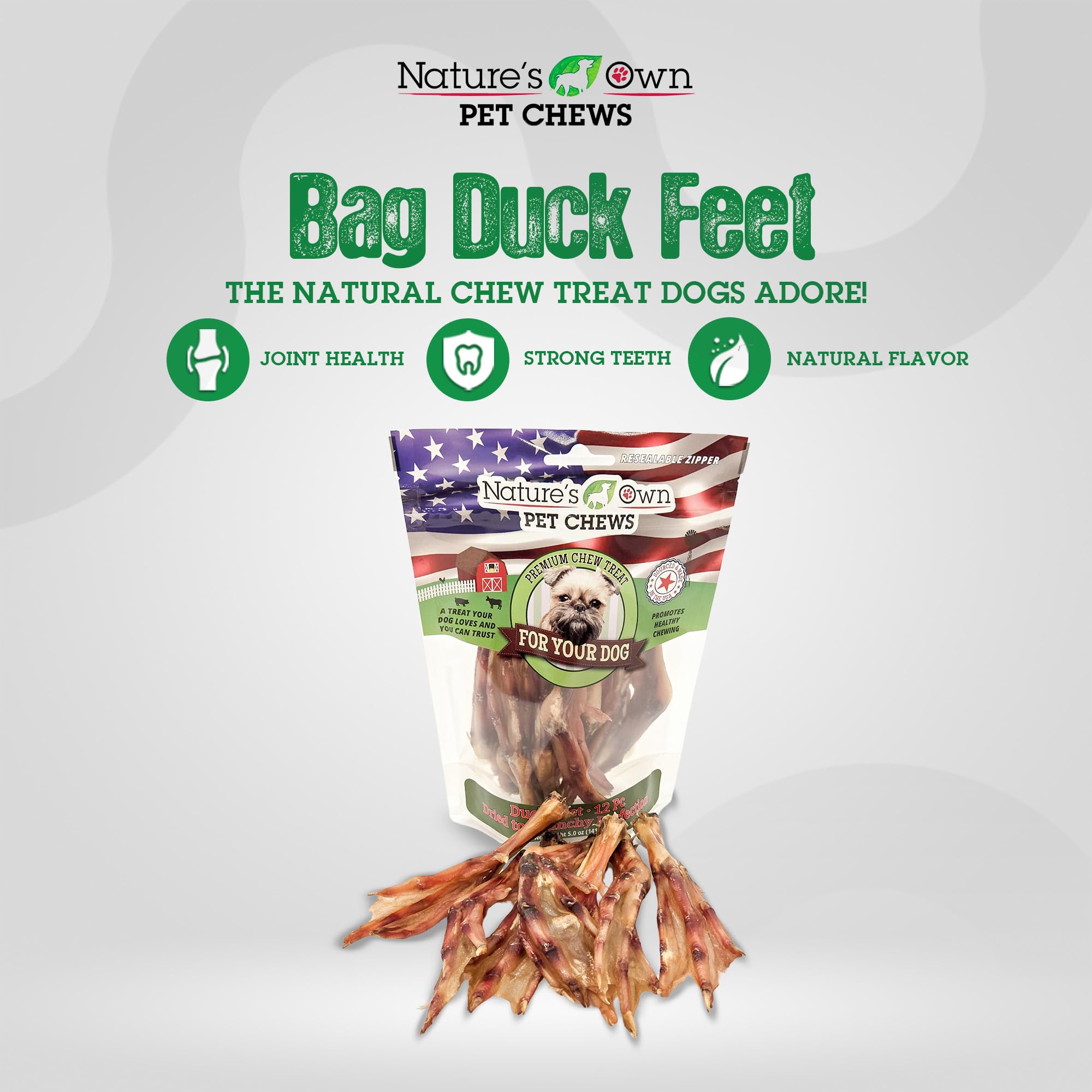 Natures Own Pet Chews Pet Chews Duck Feet Bag Treat, 12 Piece - Natures Own Chews for Small to Medium Dogs - Promotes Clean Te