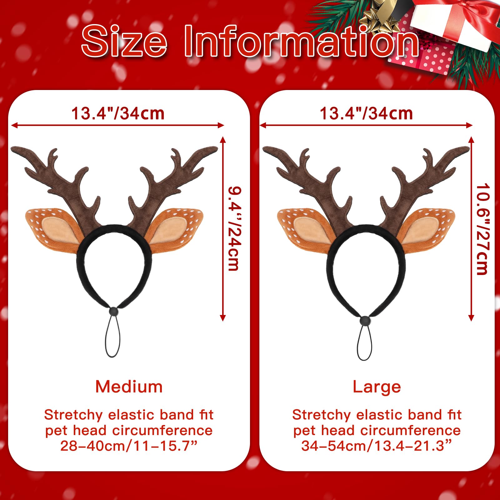 BWOGUE Dog Elk Reindeer Antler Headband with Santa Hat Pet Pet Christmas Costume Headwear Accessories for Dogs and Cats (Medium,