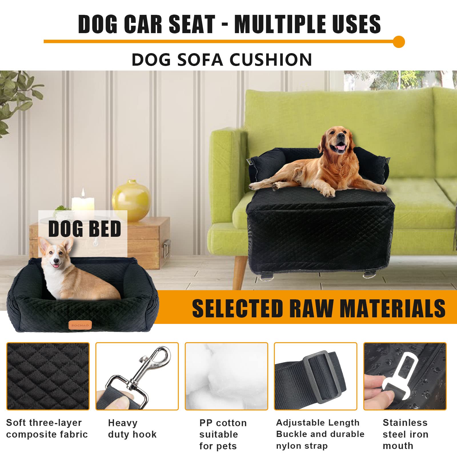 Dog Car Seat Pet Booster Seat For Medium Small Dogs,Dog Seat Travel Bed Multi-Function-Dog Bed,Dog Sofa Cushion,With Dog Blanket