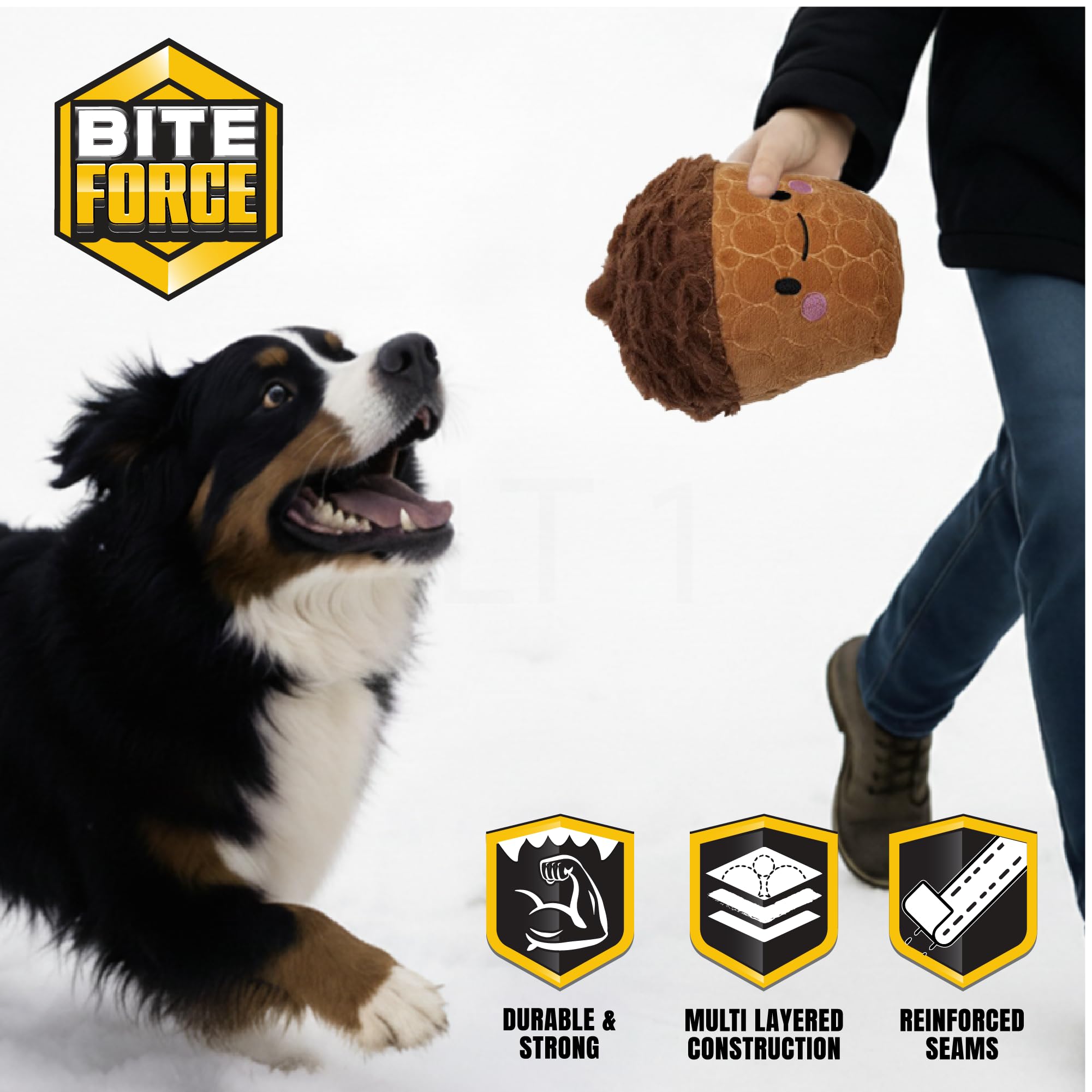 Bite Force Cheeky Acorn Dog Toy - Kevlar-Reinforced, Durable Squeaker for Small, Medium, Large Dogs - Brown, Model BF1199