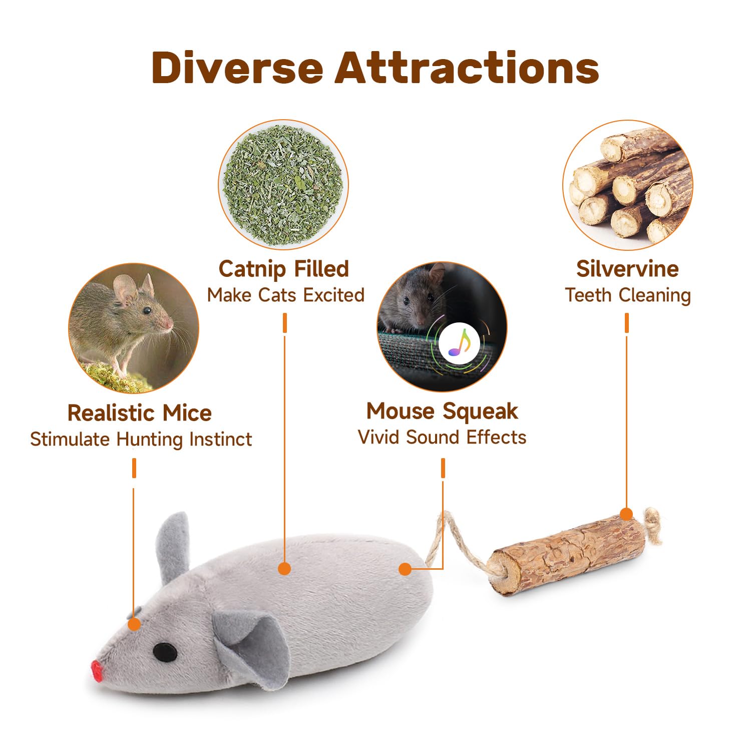Potaroma Cat Toys: 3Pcs Squeak Mice Interactive Catnip Silvervine Animals For Indoor Kittens - Dental Matatabi Cat Nip & Chew Ex