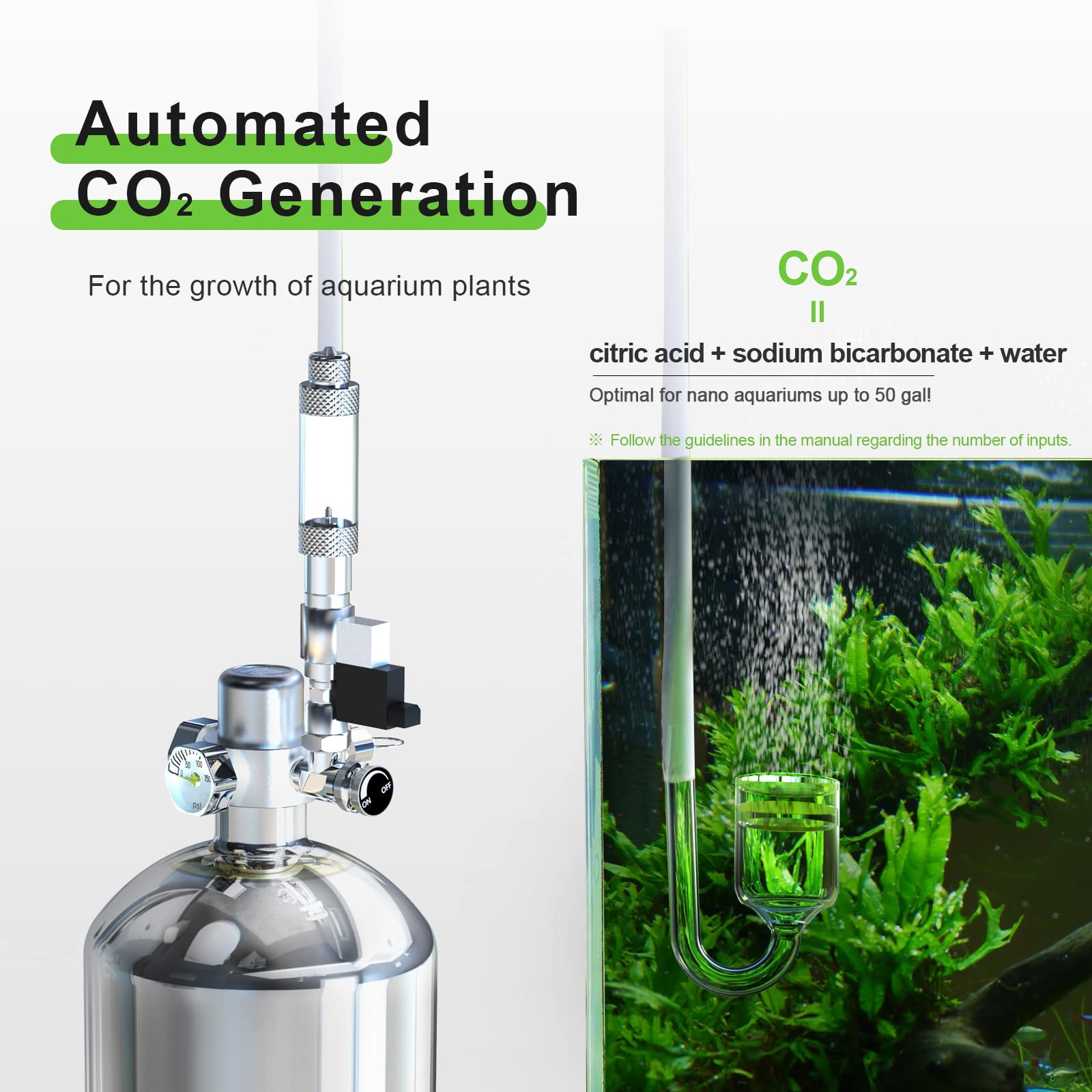 Fzone 2.5 L Aquarium CO2 Generator System Carbon Dioxide Reactor Kit with Regulator and Needle Valve for Aquarium Plants Tanks