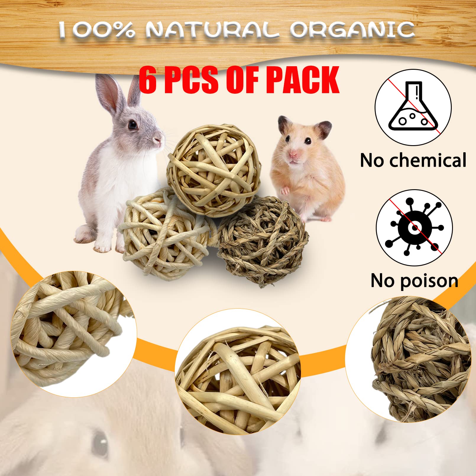 Tfwadmx 6 Pcs Small Animal Chew Ball Toy Rabbit Rolling Activity Play Balls Pet Cage Entertainment Accessories For Hamster Guine