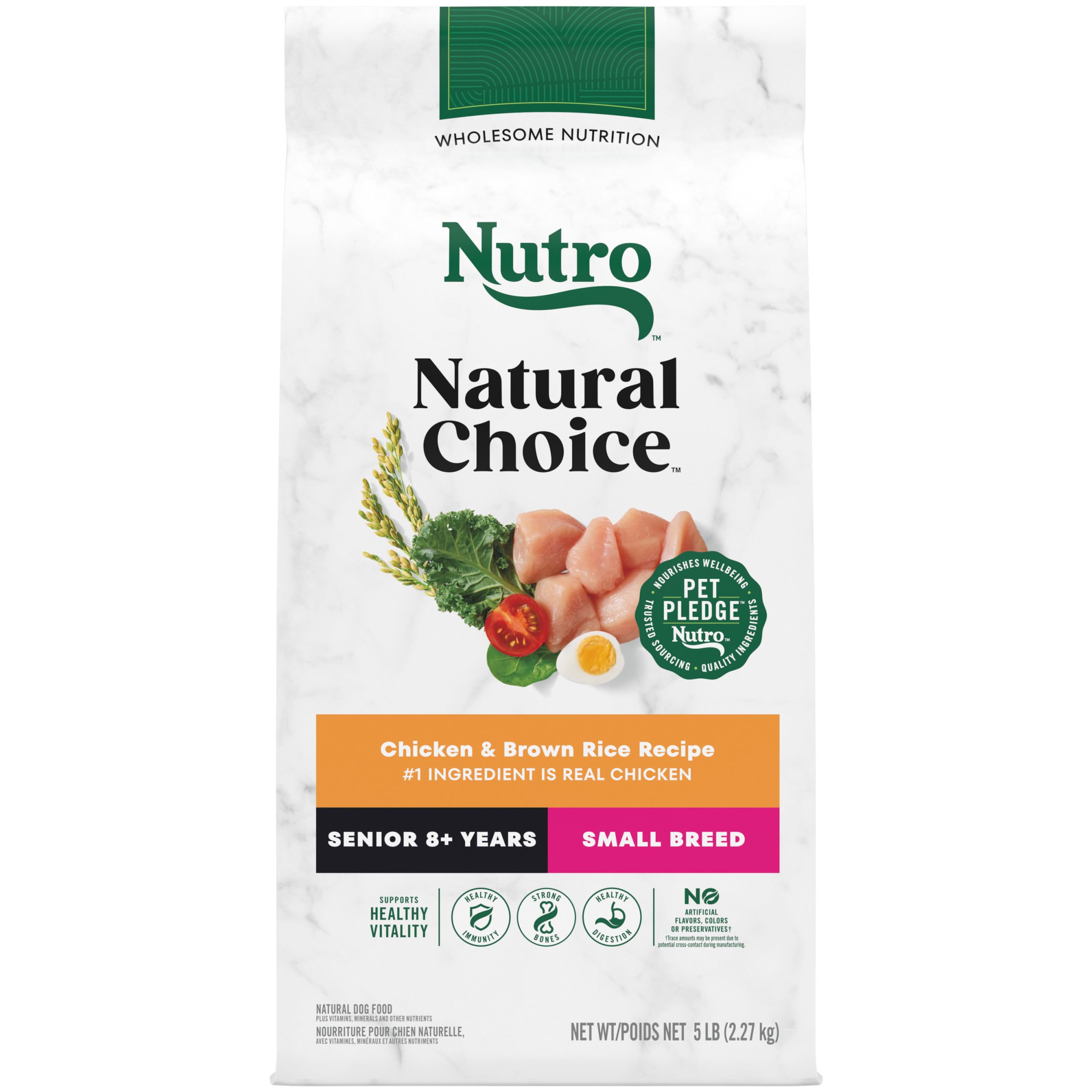 NUTRO NATURAL CHOICE Small Breed Senior Dry Dog Food, Chicken & Brown Rice Recipe Dog Kibble, 5 lb. Bag