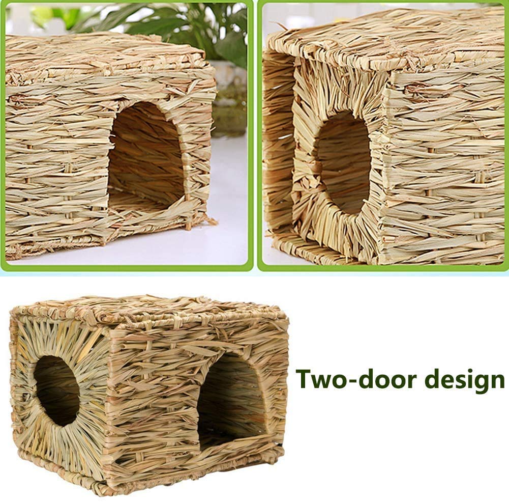 Tfwadmx Rabbit Grass House 2Pcs, Extra Large - Natural Hand Woven Seagrass Play Hay Bed, Hideaway Hut Toy For Bunny Hamster Guin