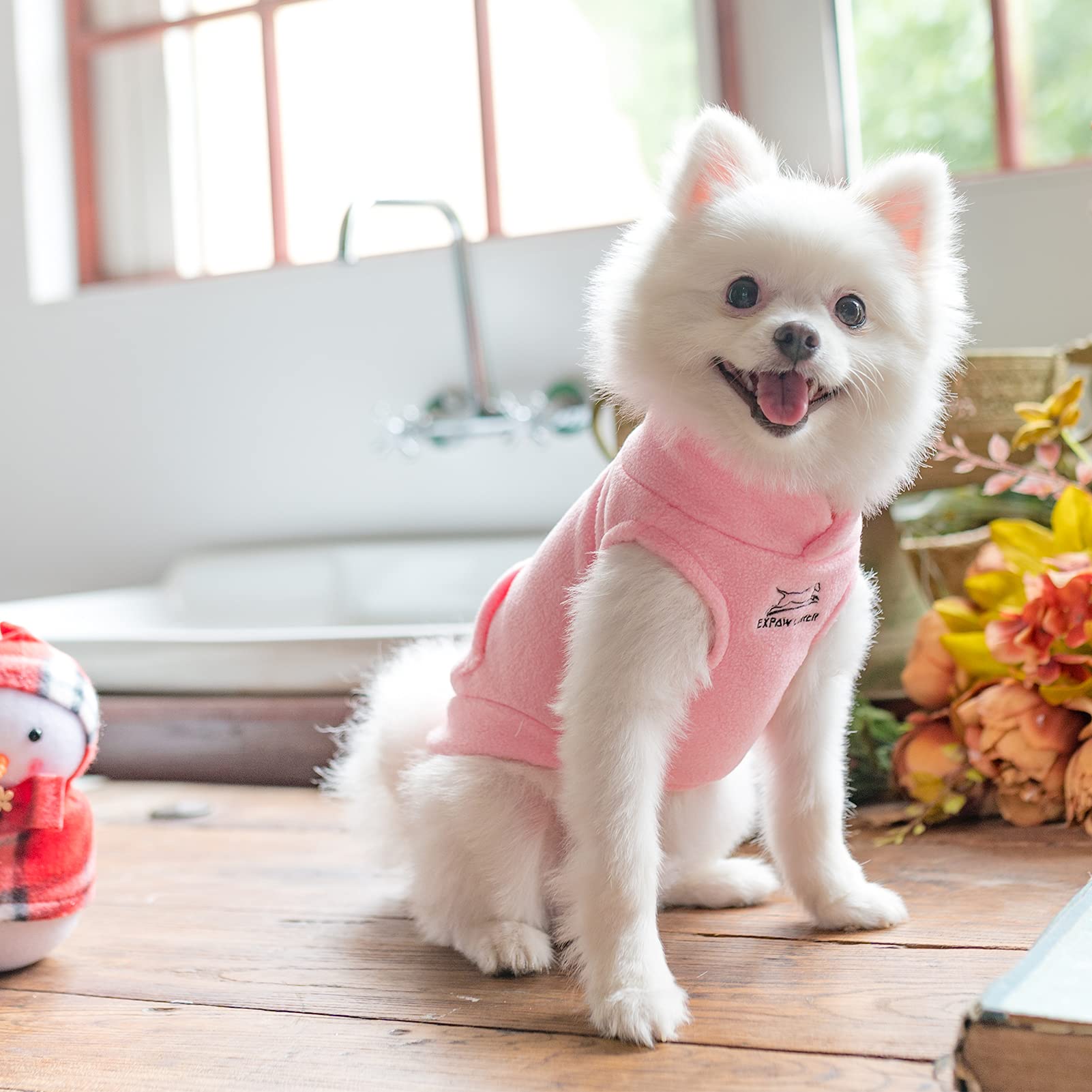 Expawlorer Polar Fleece Vest Dog Clothes - Fall Dog Sweater Pet Clothing, Warm Soft Pullover Sleeveless Dog Jacket With Small Pocket, Cold Winter Coat For Small Medium Large Dogs (Light Pink, Xs)