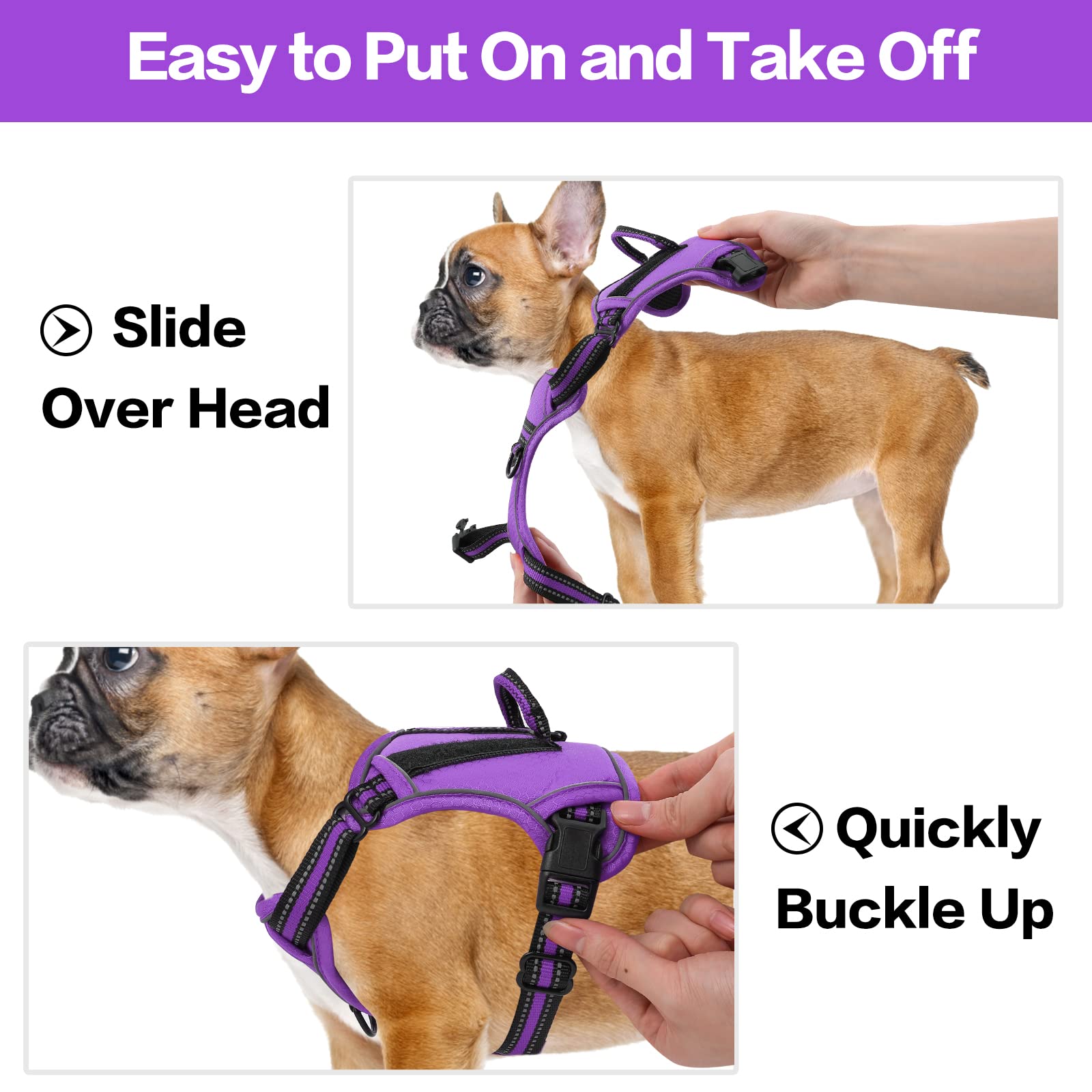 Voopet Service Dog Harness, Easy On And Off Over Head Dog Vest Harness Fasten Quickly, Breathable And 3M Reflective Adjustable Pet Halters With Easy Control Handle For Small Medium Large Dogs