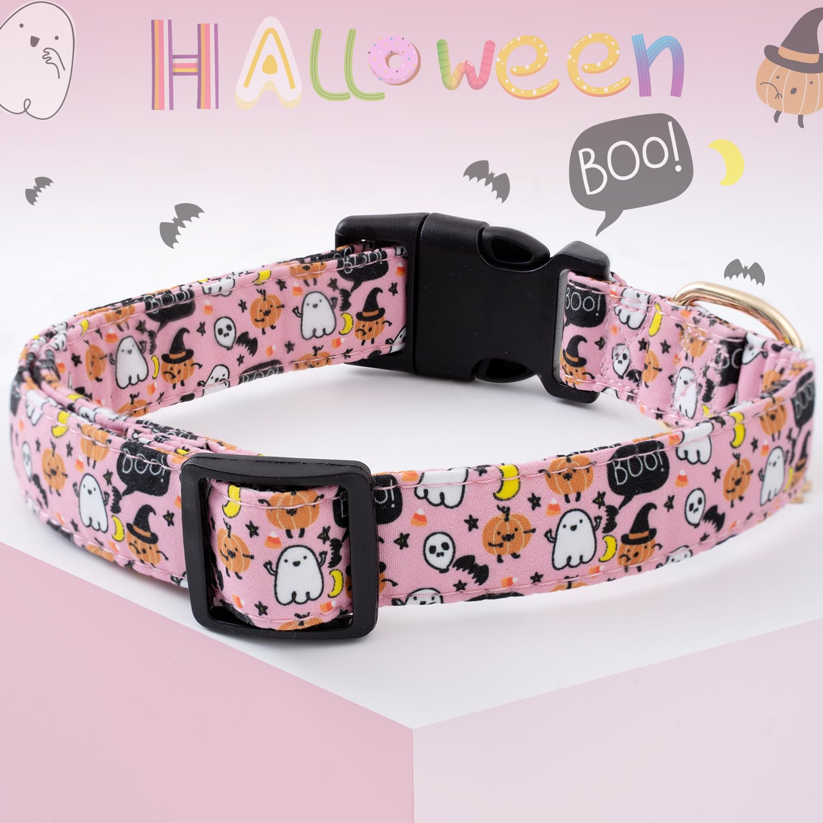 Faygarsle Halloween Fall Dog Collar for Small Medium Large Dogs Fashionable Cute Collar for Male Female Dogs Pink Cotton Dog Col
