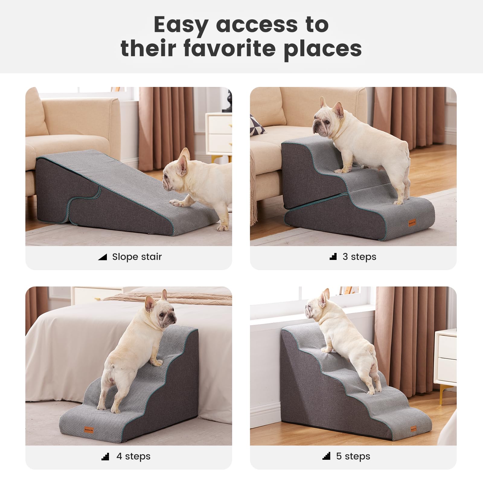 Gardner Pet Dog Stairs for Small Dogs 22.8'' H, Curved 5-Step Pet Stairs, Dog Steps for High Bed, Couch (24-30 in) with Durable