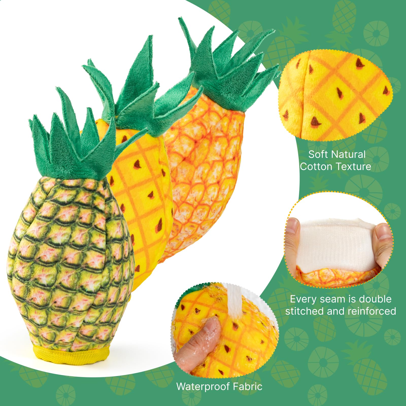 No Stuffing 3Pc Squeaky Dog Toys 2 In 1 Interactive Plush Dog Toy Pineapple Shaped Rip&Reveal Toy For Boredom- Perfect For Chew&