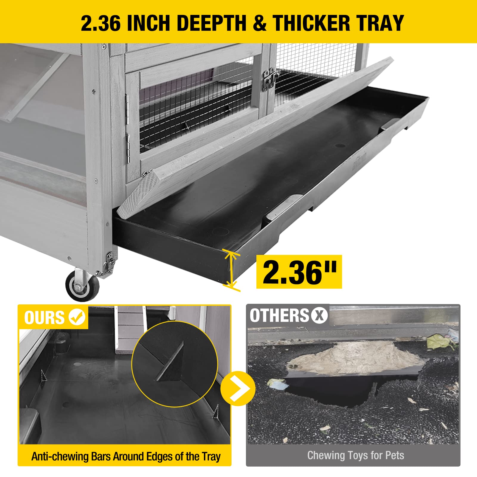 Aivituvin Guinea Pig Cage 2 Levels Wooden Rabbit Hutch With 2.36   Deeper Anti-Chewing Pull Out Tray Rat Cage With Hideout,Alumi