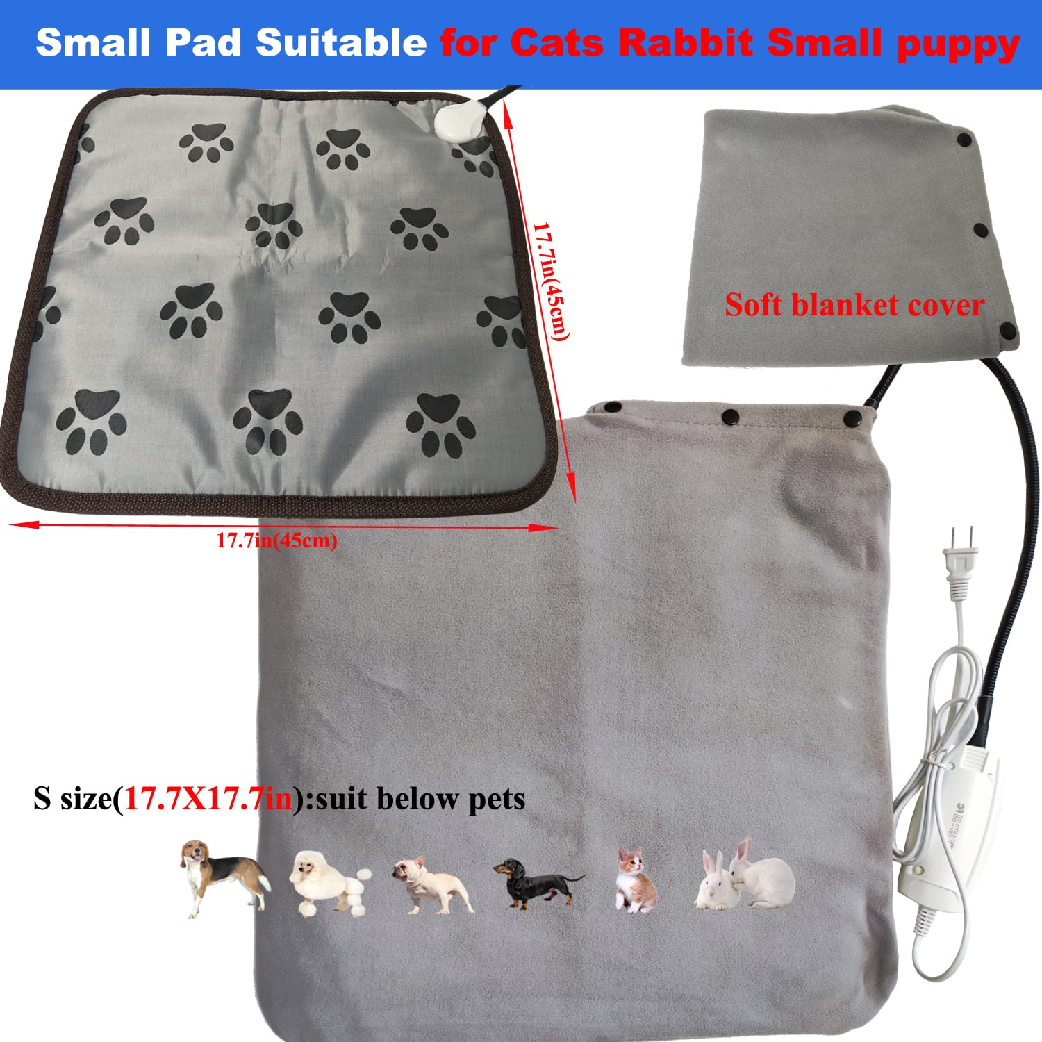 Pet Heating Pad For Small Dog Cat Heated Bed With Soft Washable Cover Puppy Heating Pad Electric Heating Pad Keep Pets Warmer Water Resistant Chew Resistant Cord