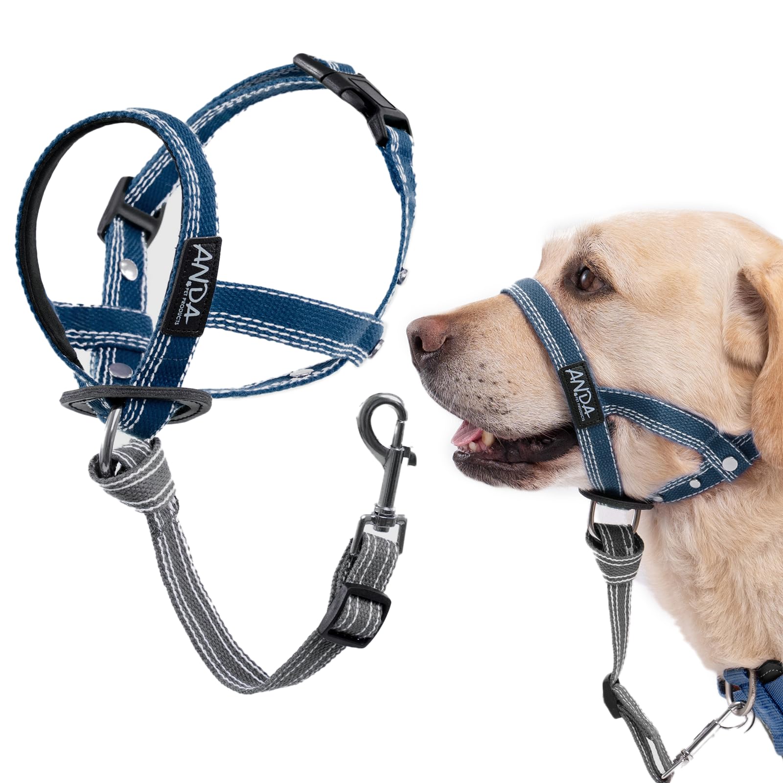 ANDA Ultra-Light No-Pull Gentle Leader for Dogs Headcollar: Adjustable, Breathable Comfort, Prevents Explosive Rushes, Ideal for