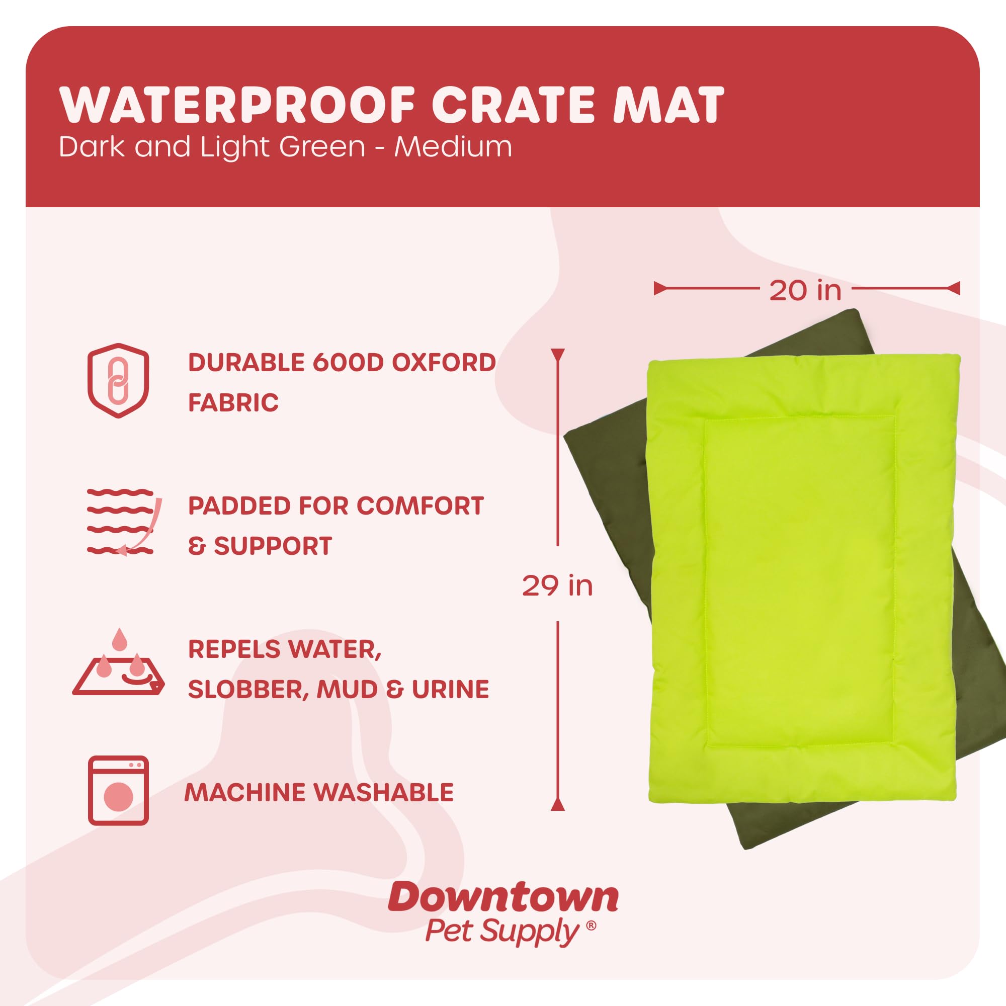 Downtown Pet Supply Dog Crate Pad, 29 x 20 - Waterproof, Ripstop Nylon Dog Crate Mat Chew Proof and Machine Washable - Dark and