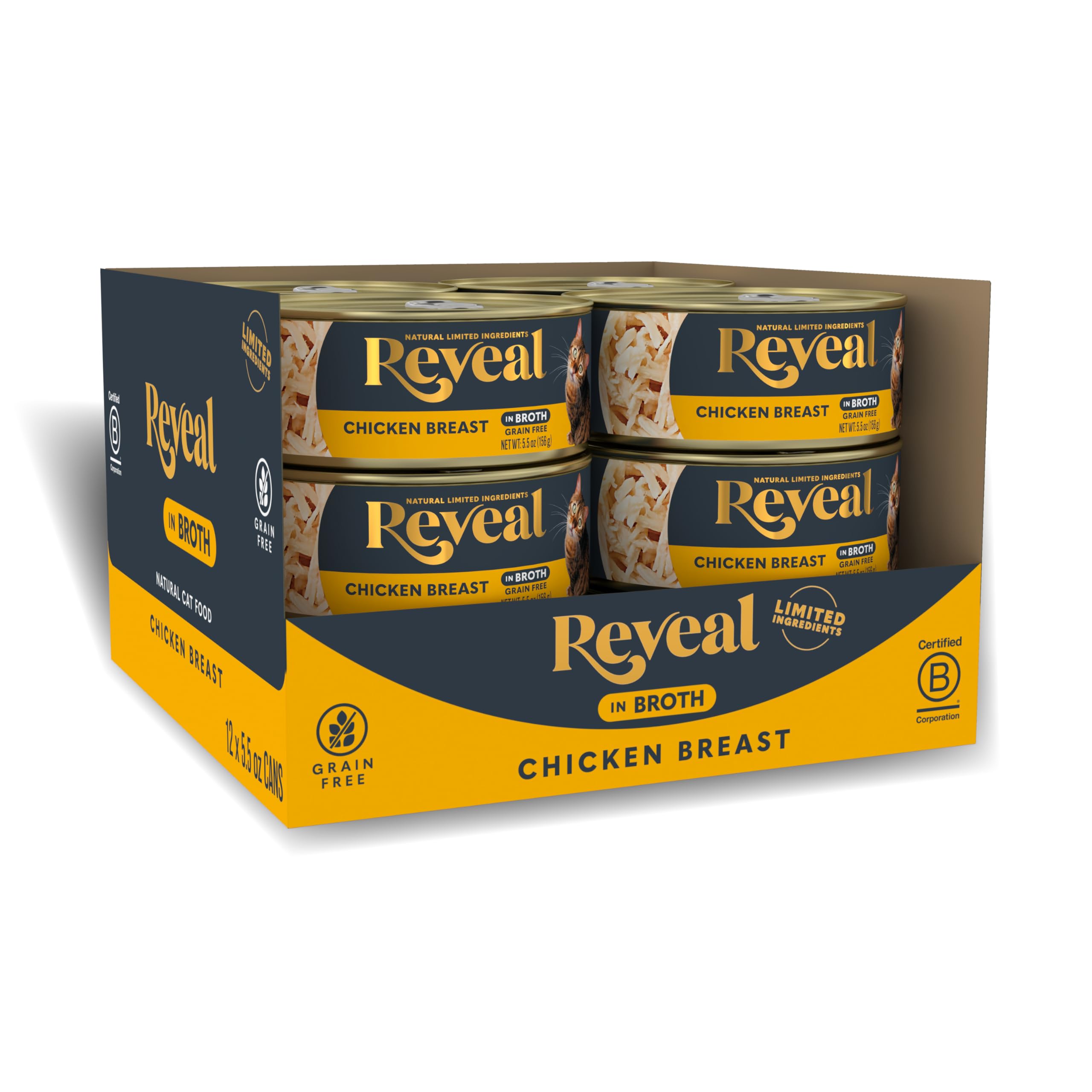 Reveal Natural Wet Cat Food, 12 Count, Grain Free, Limited Ingredient Canned Food for Cats, Chicken Breast in Broth, 5.5 oz Cans