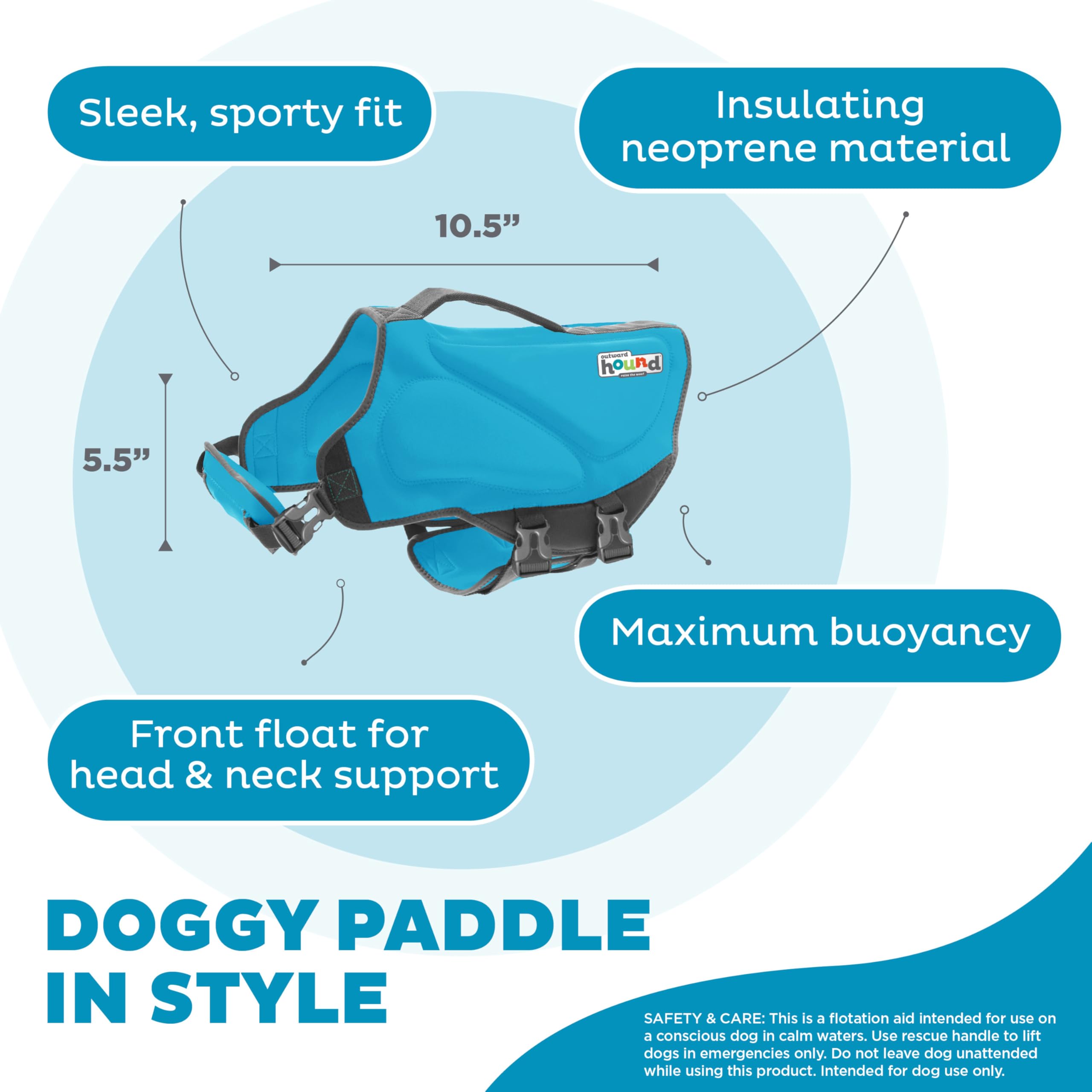 Outward Hound Dog Life Jacket, Small, Blue, Chest Girth 16"-20", Model 70361